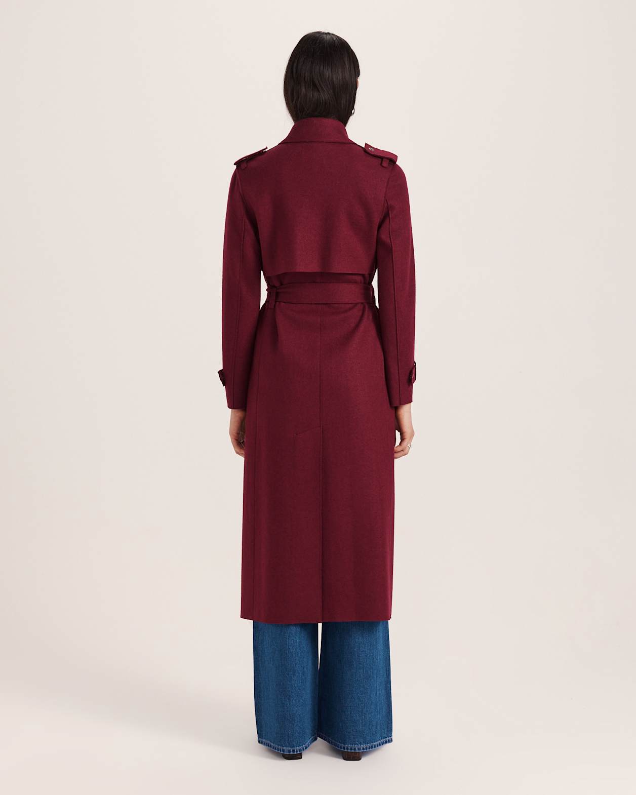 Karla Wool Longline Trench Coat in BERRY
