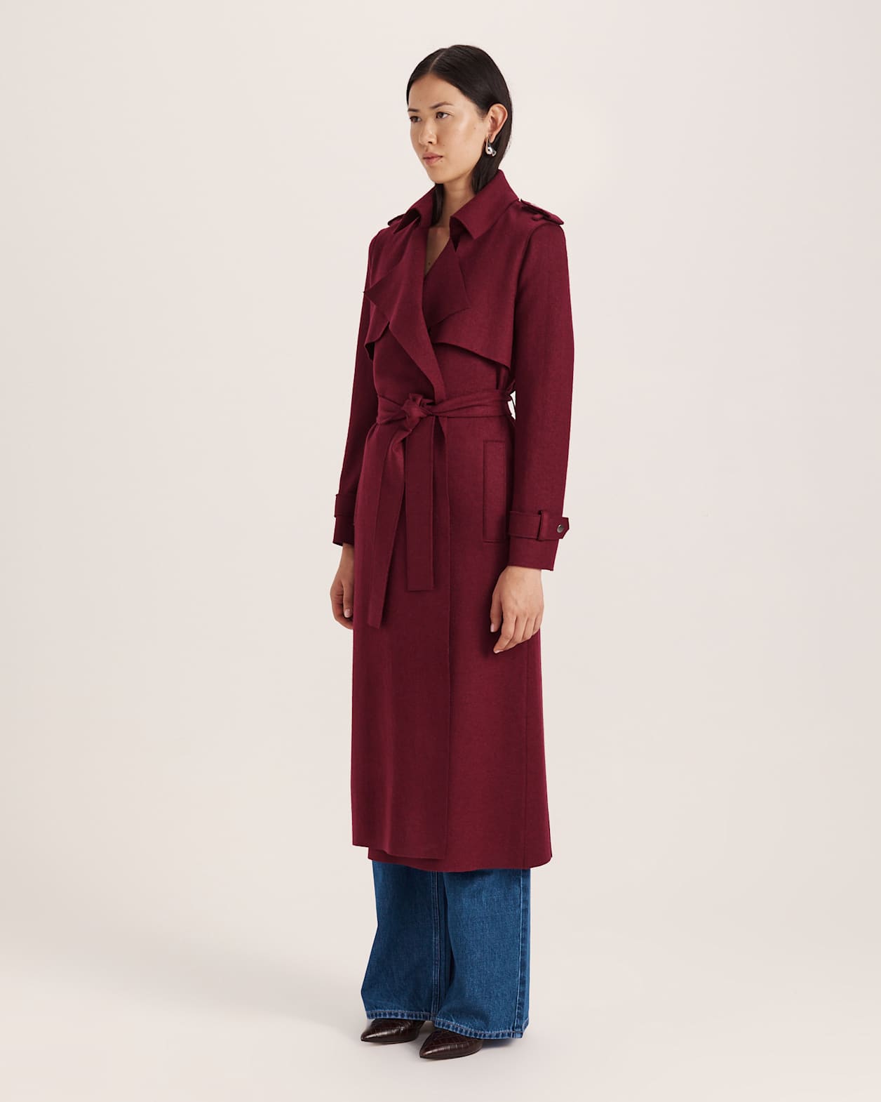 Karla Wool Longline Trench Coat in BERRY