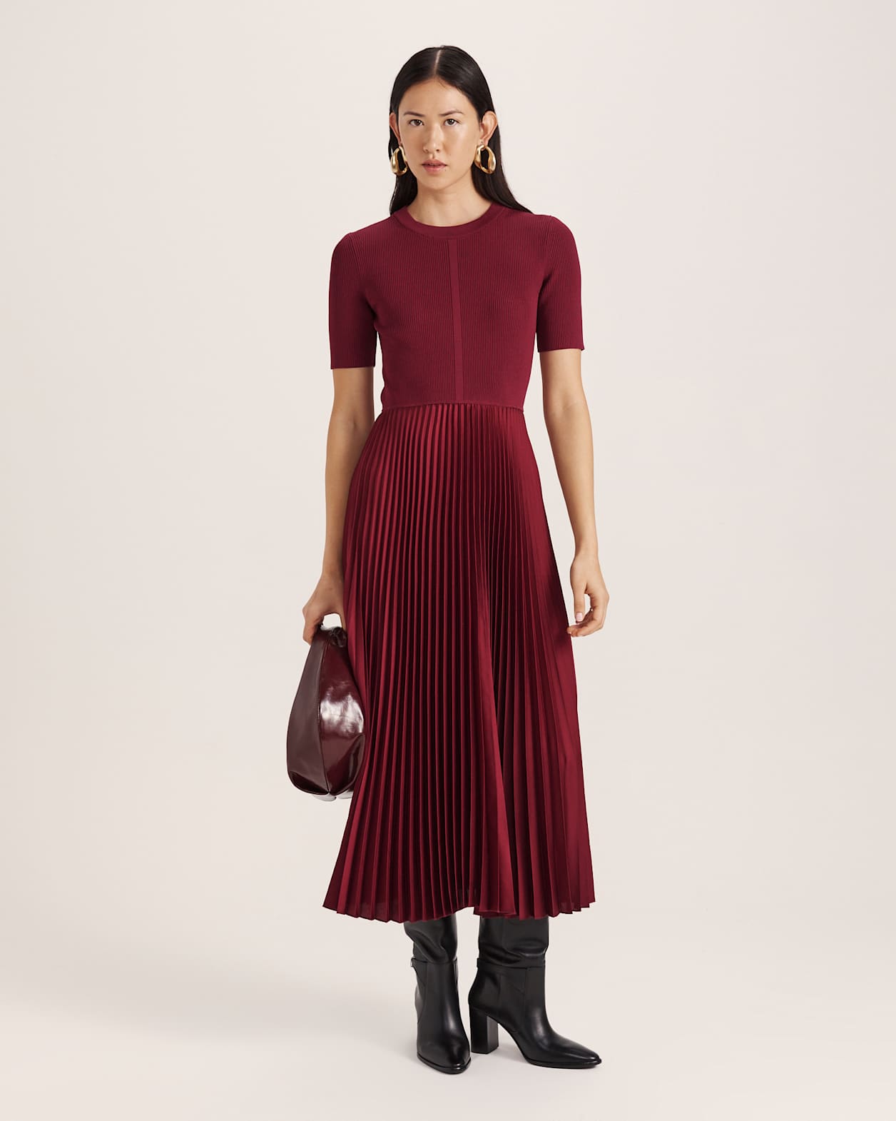 Vicky Mixed Media Dress in BERRY