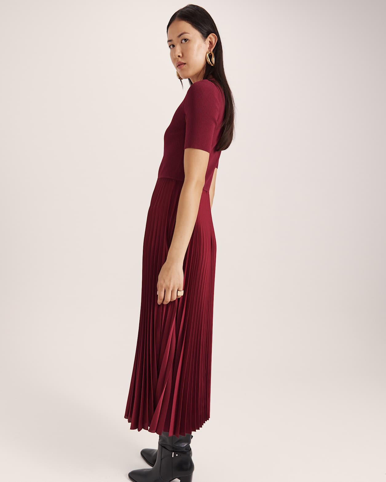 Vicky Mixed Media Dress in BERRY