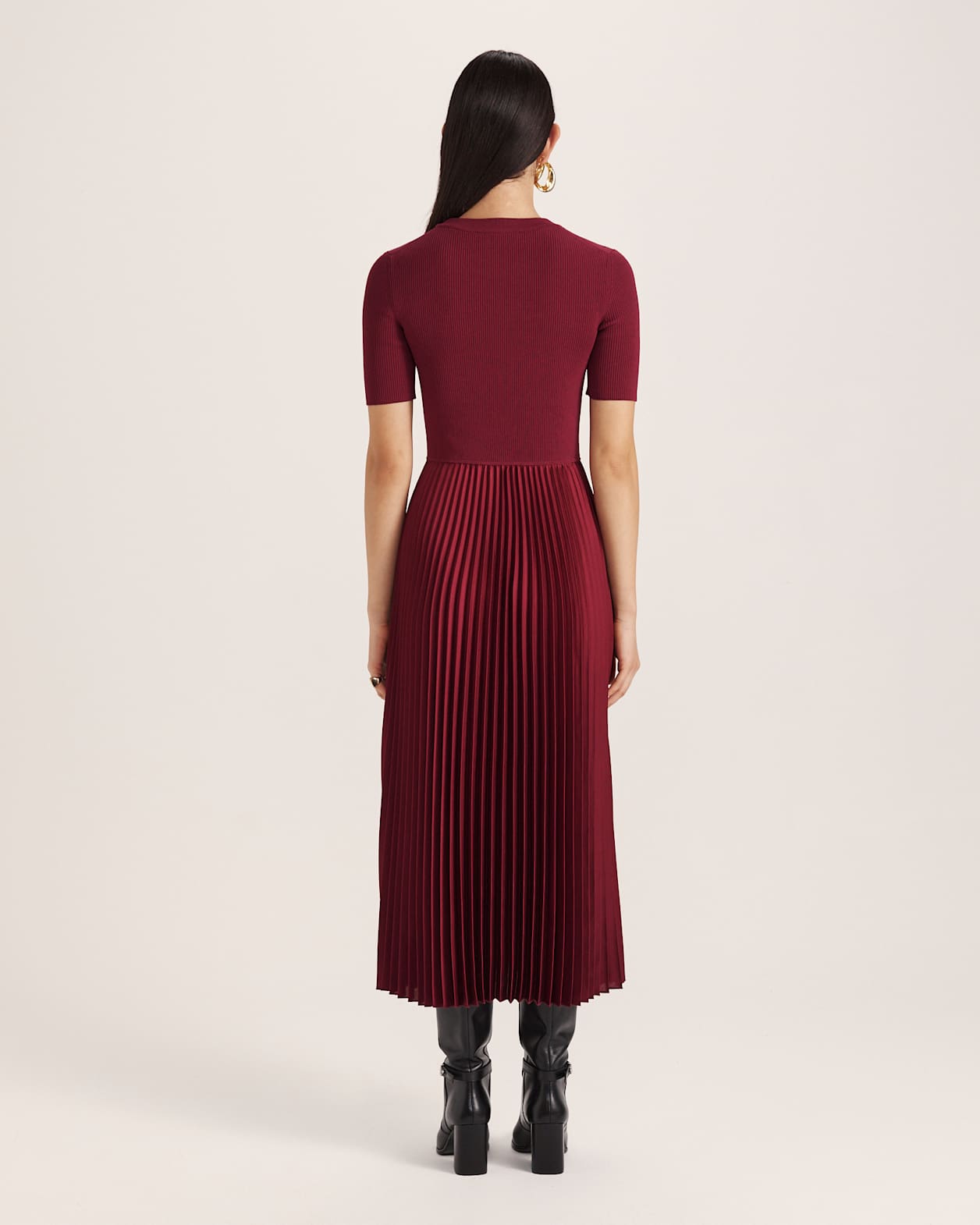 Vicky Mixed Media Dress in BERRY