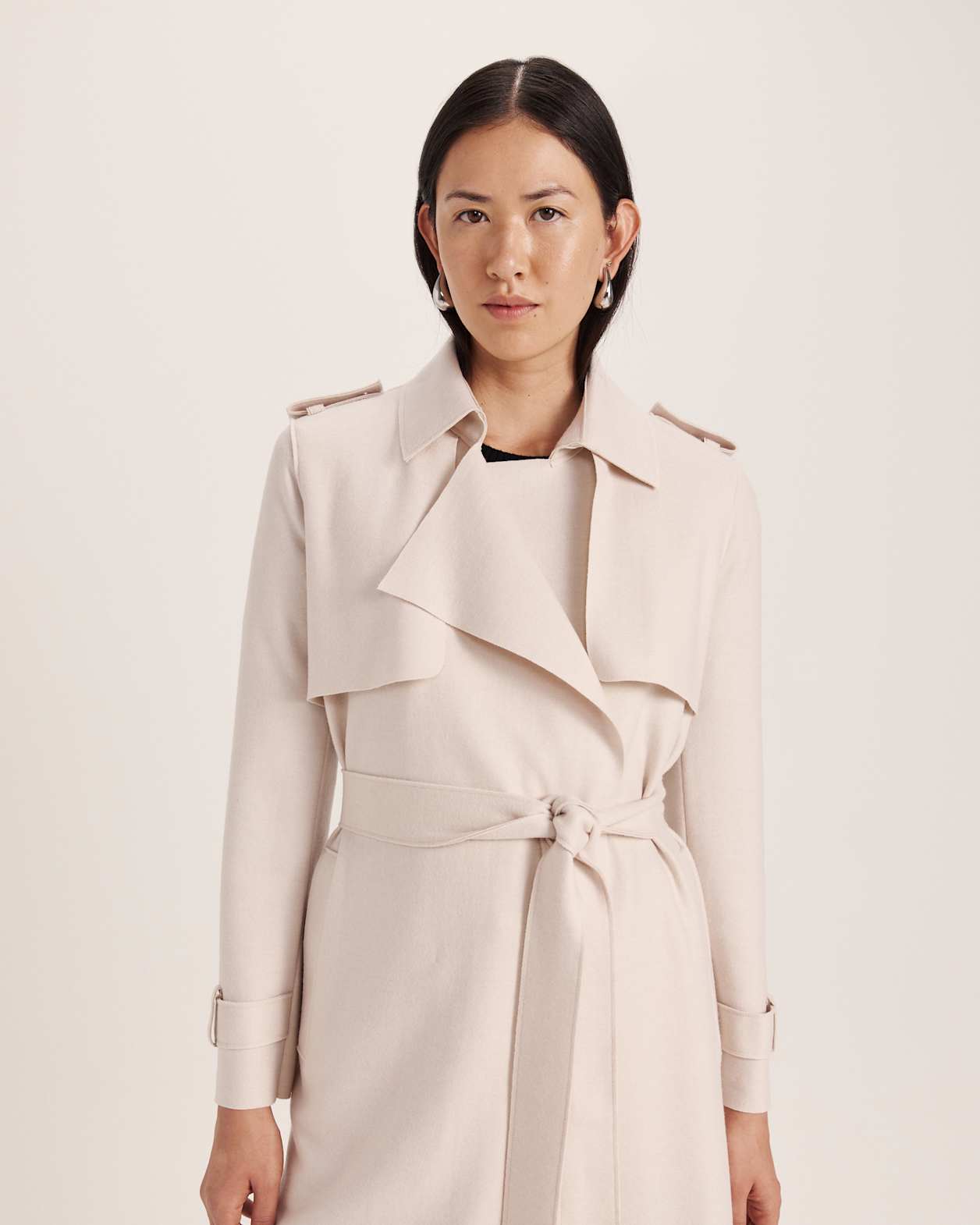 Karla Wool Longline Trench Coat in SOFT STONE