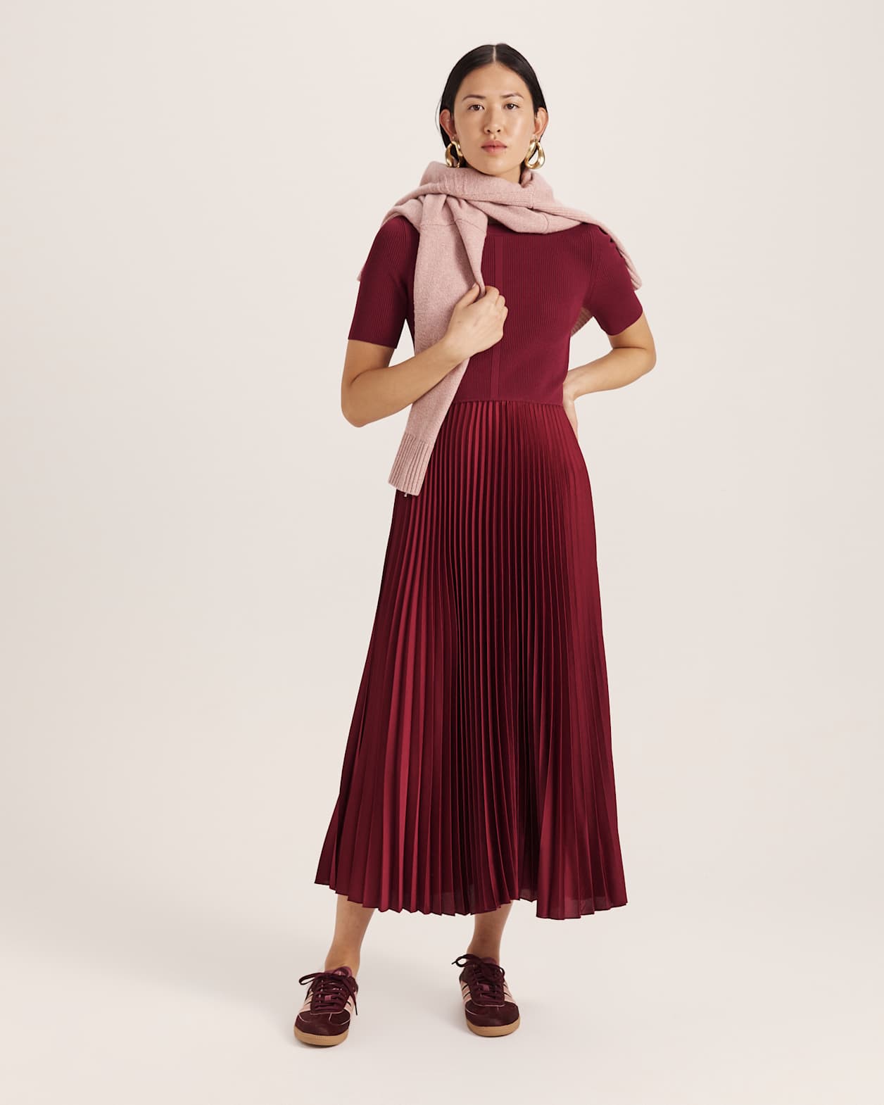 Vicky Mixed Media Dress in BERRY
