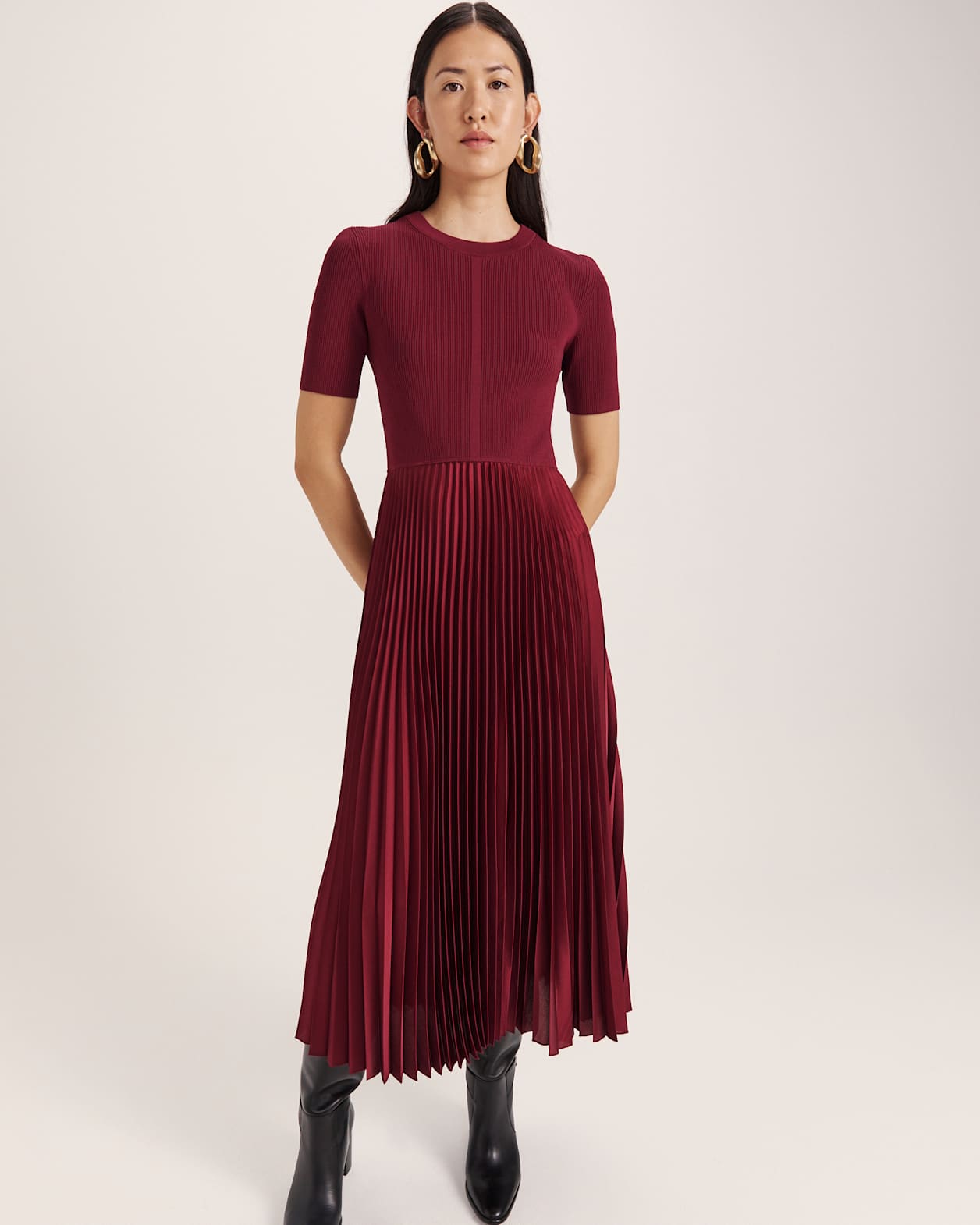 Vicky Mixed Media Dress in BERRY