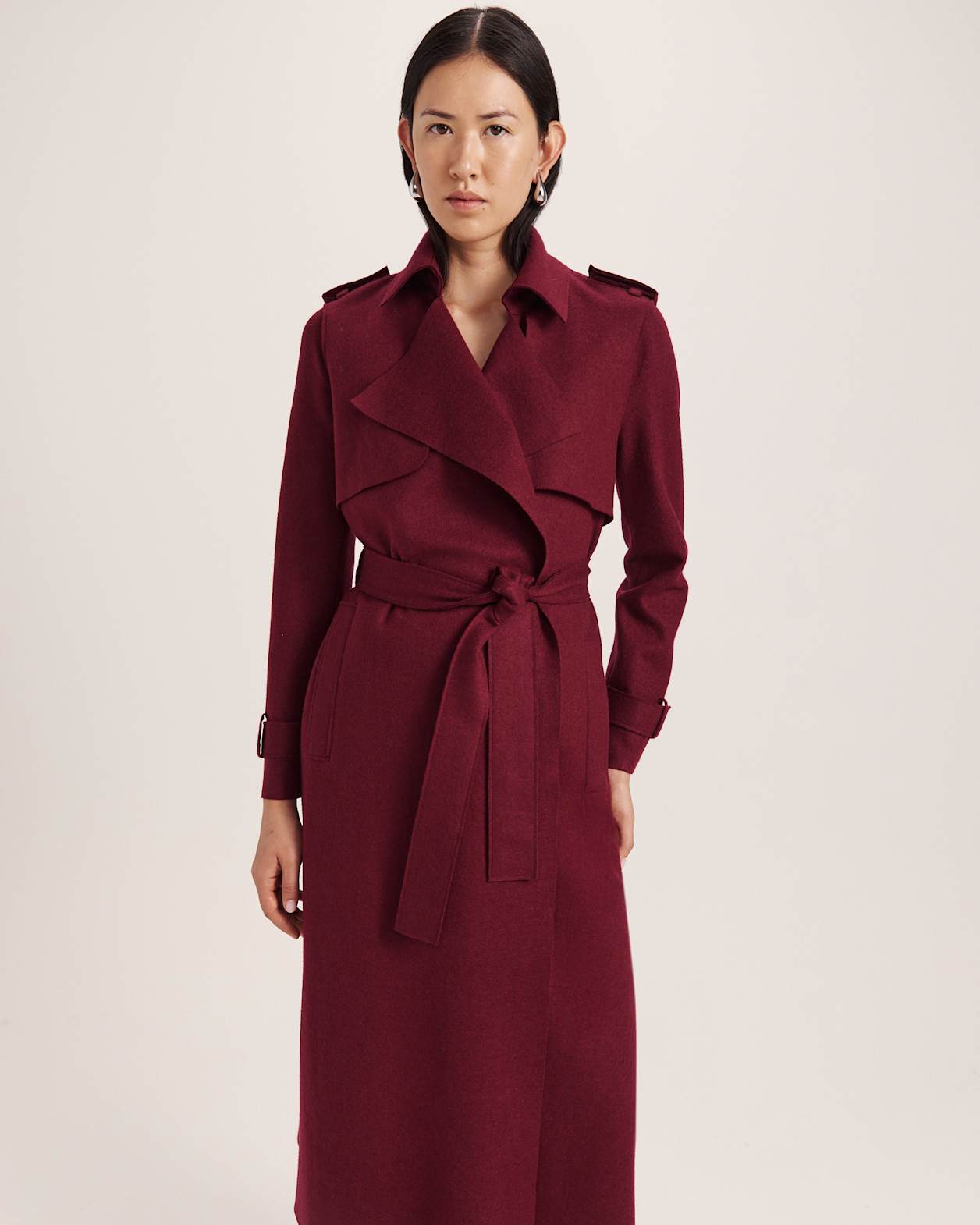 Karla Wool Longline Trench Coat in BERRY