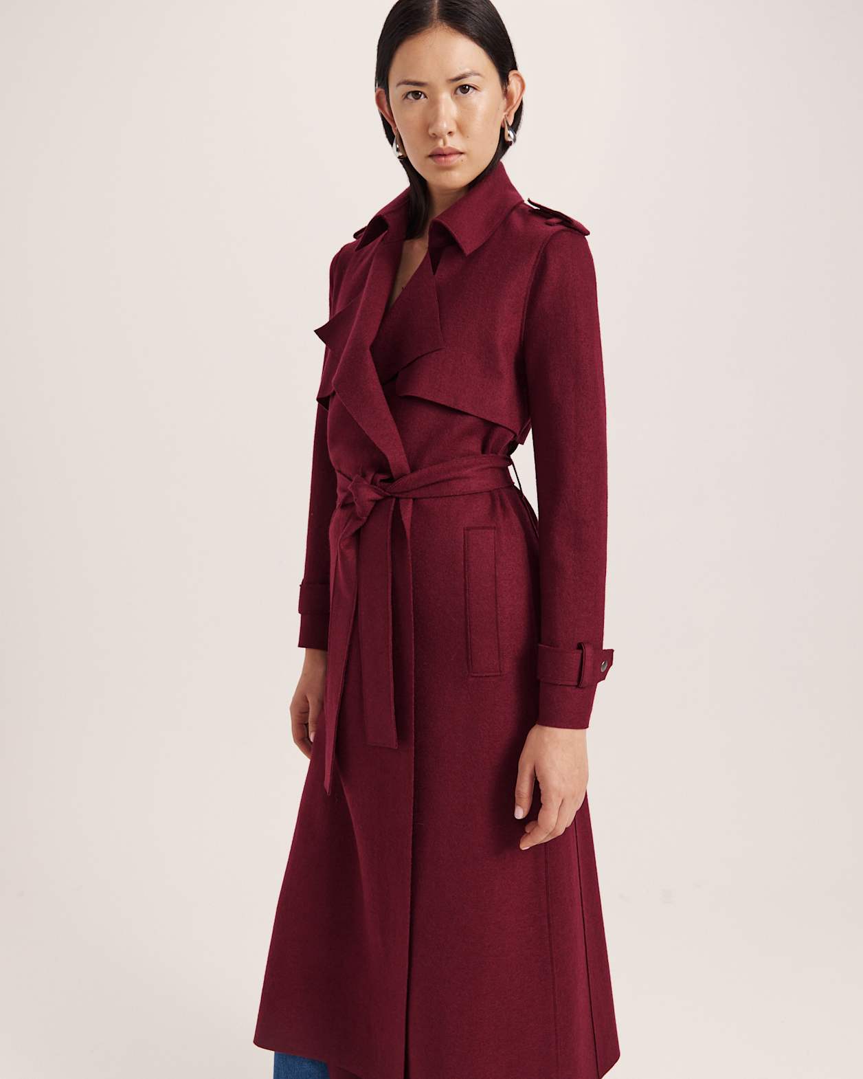 Karla Wool Longline Trench Coat in BERRY