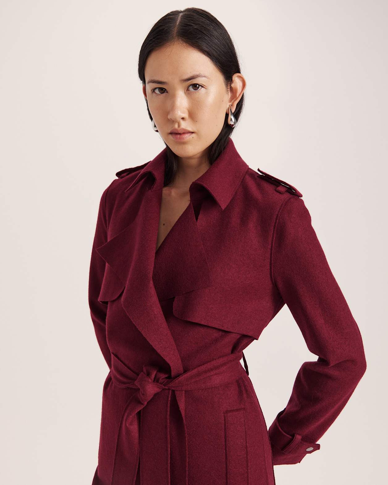 Karla Wool Longline Trench Coat in BERRY