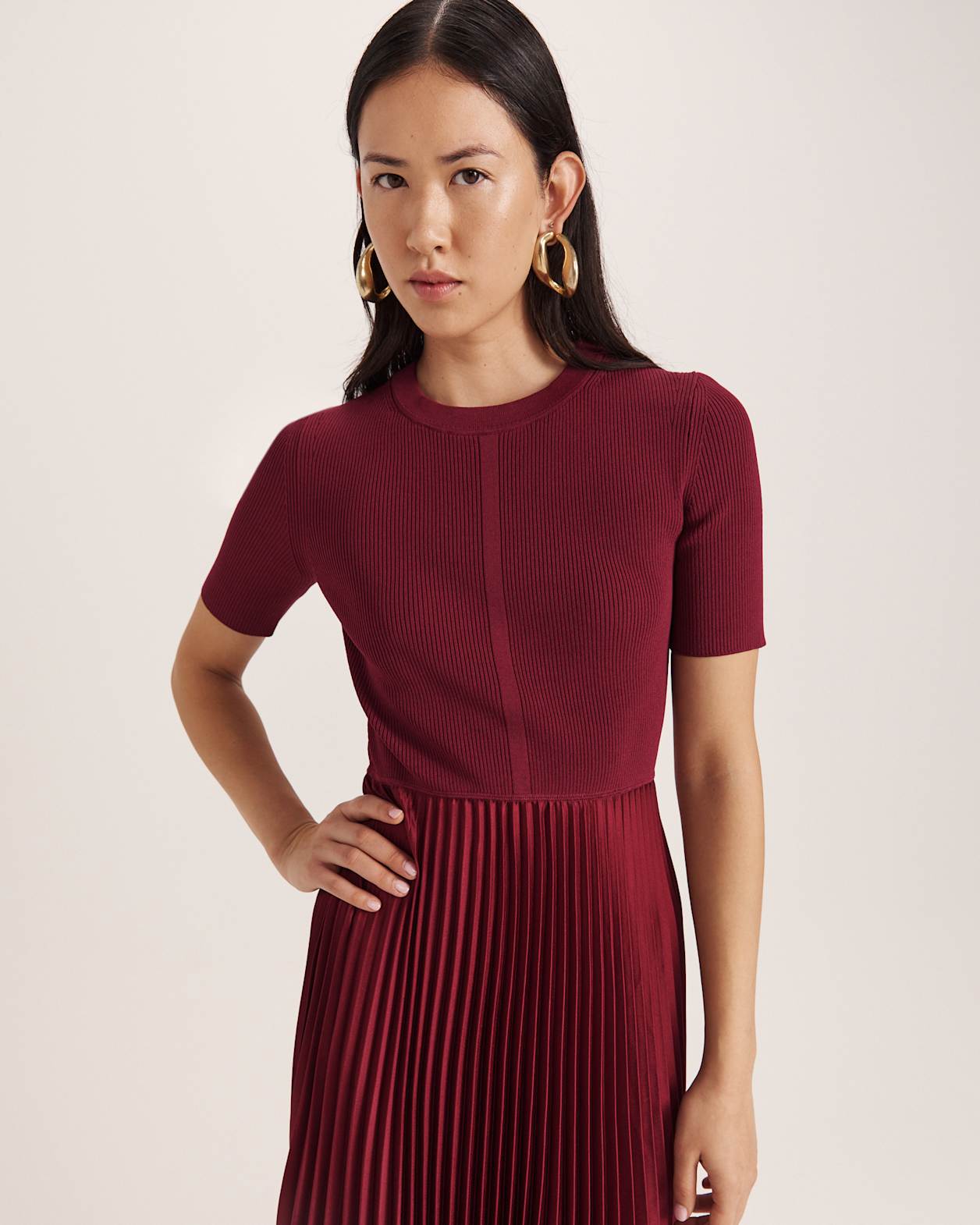 Vicky Mixed Media Dress in BERRY