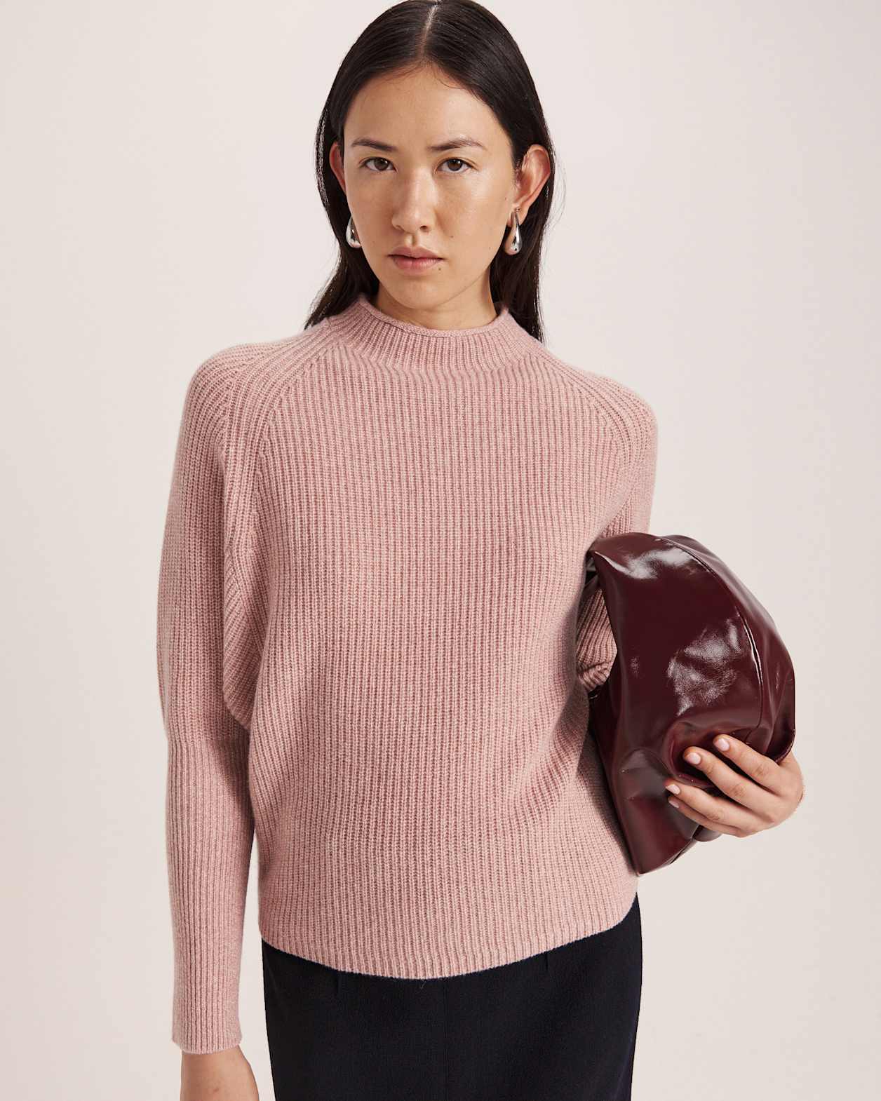 Nora Wool Batwing Sweater in PINK MELANGE