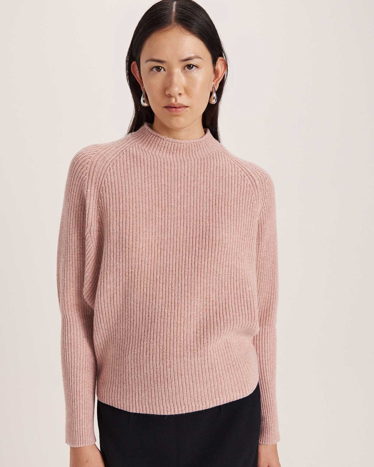 Nora Wool Batwing Sweater in PINK MELANGE