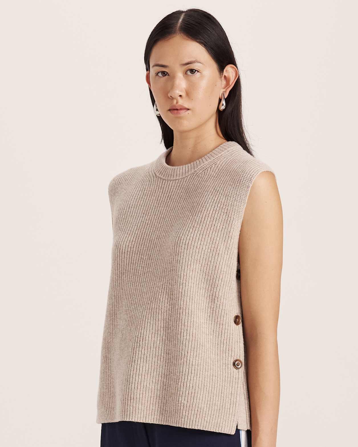 Nara Cashmere Blend Knit Vest in BISCUIT MELANGE