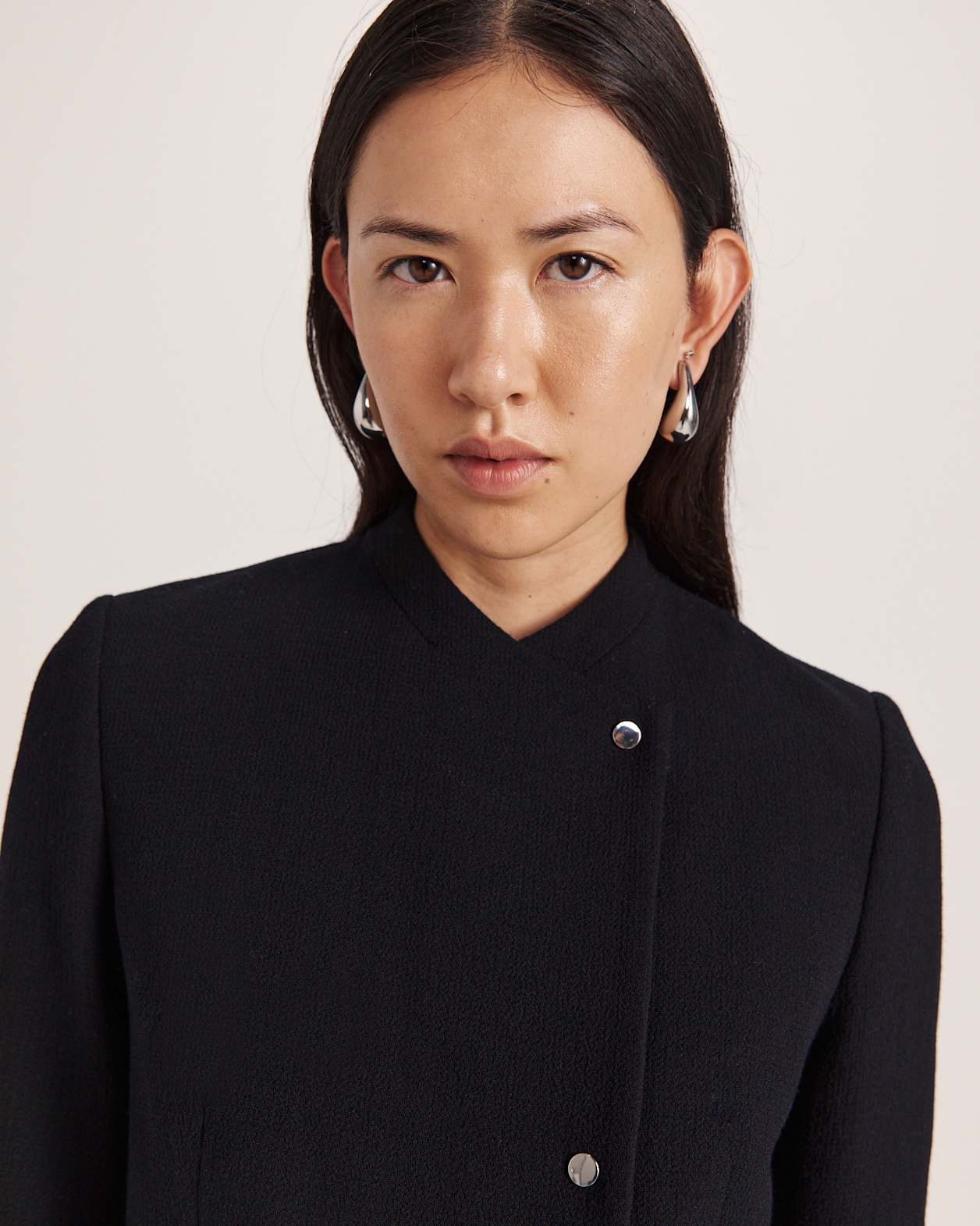 Raya Wool Crepe Cropped Jacket in BLACK