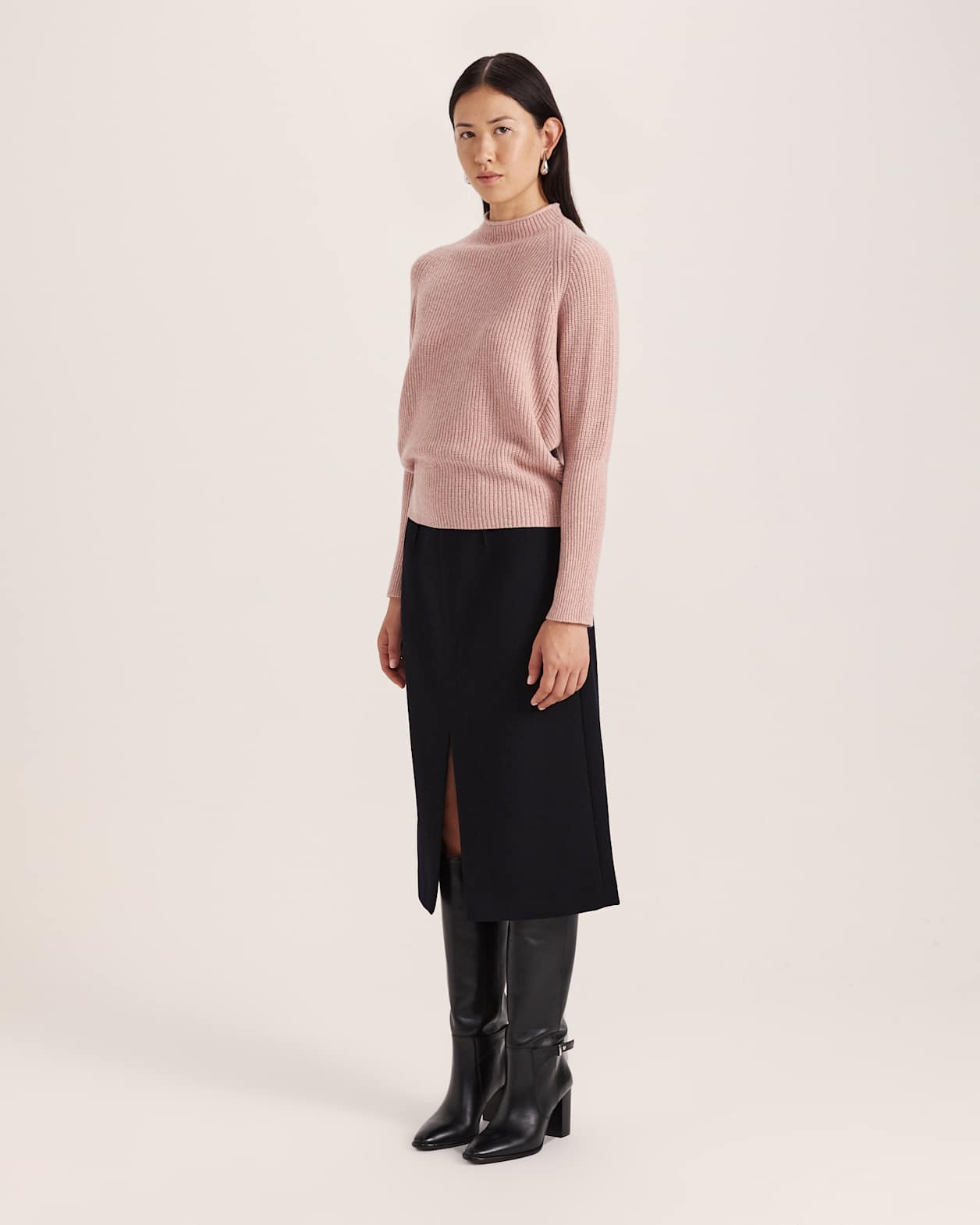 Nora Wool Batwing Sweater in PINK MELANGE