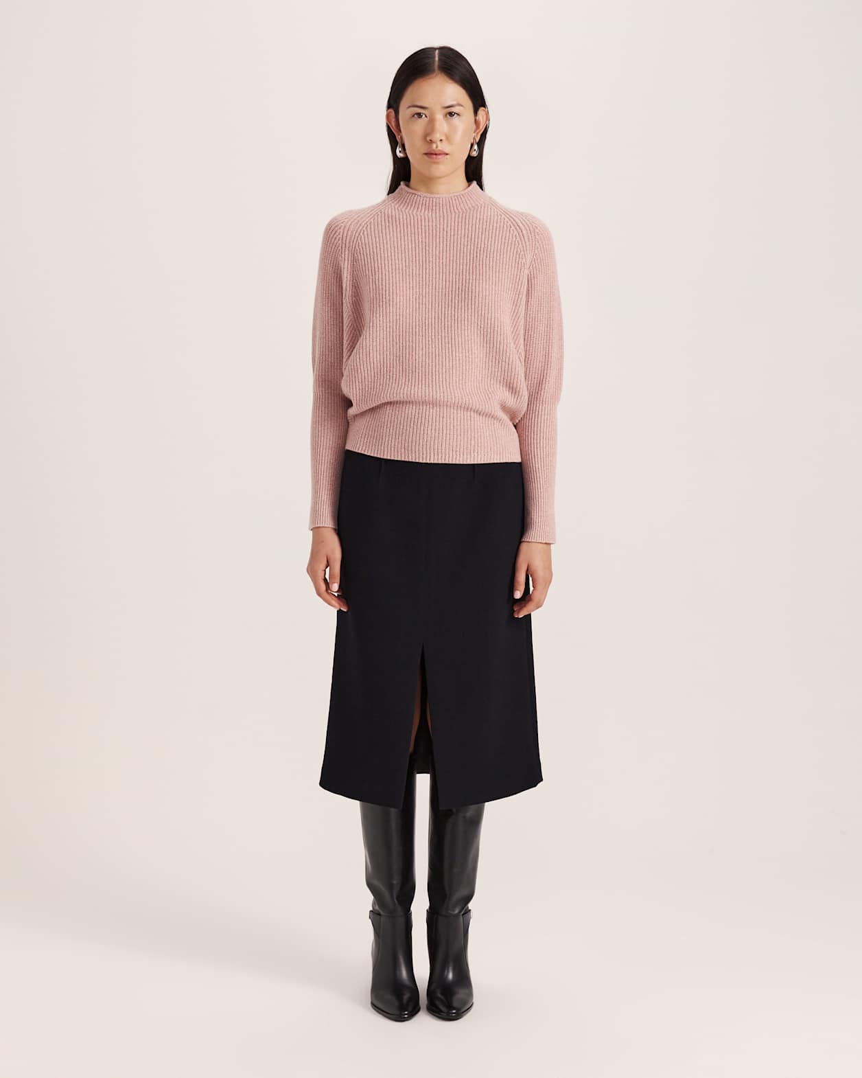 Nora Wool Batwing Sweater in PINK MELANGE