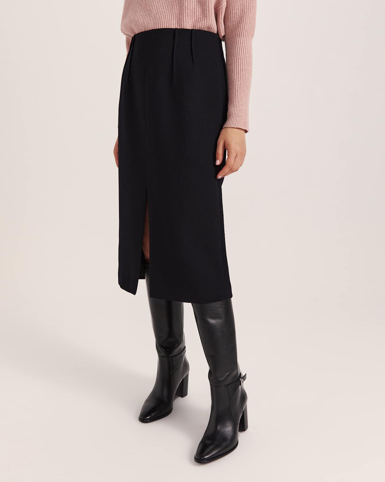 Raya Wool Crepe Pencil Skirt in BLACK