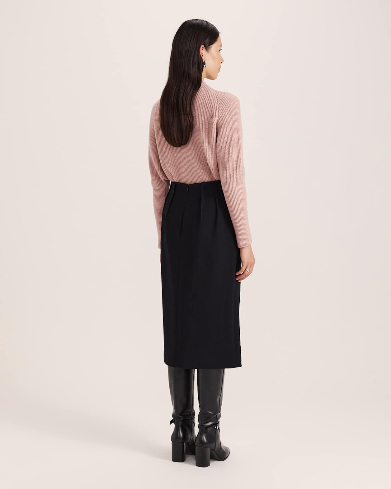 Raya Wool Crepe Pencil Skirt in BLACK
