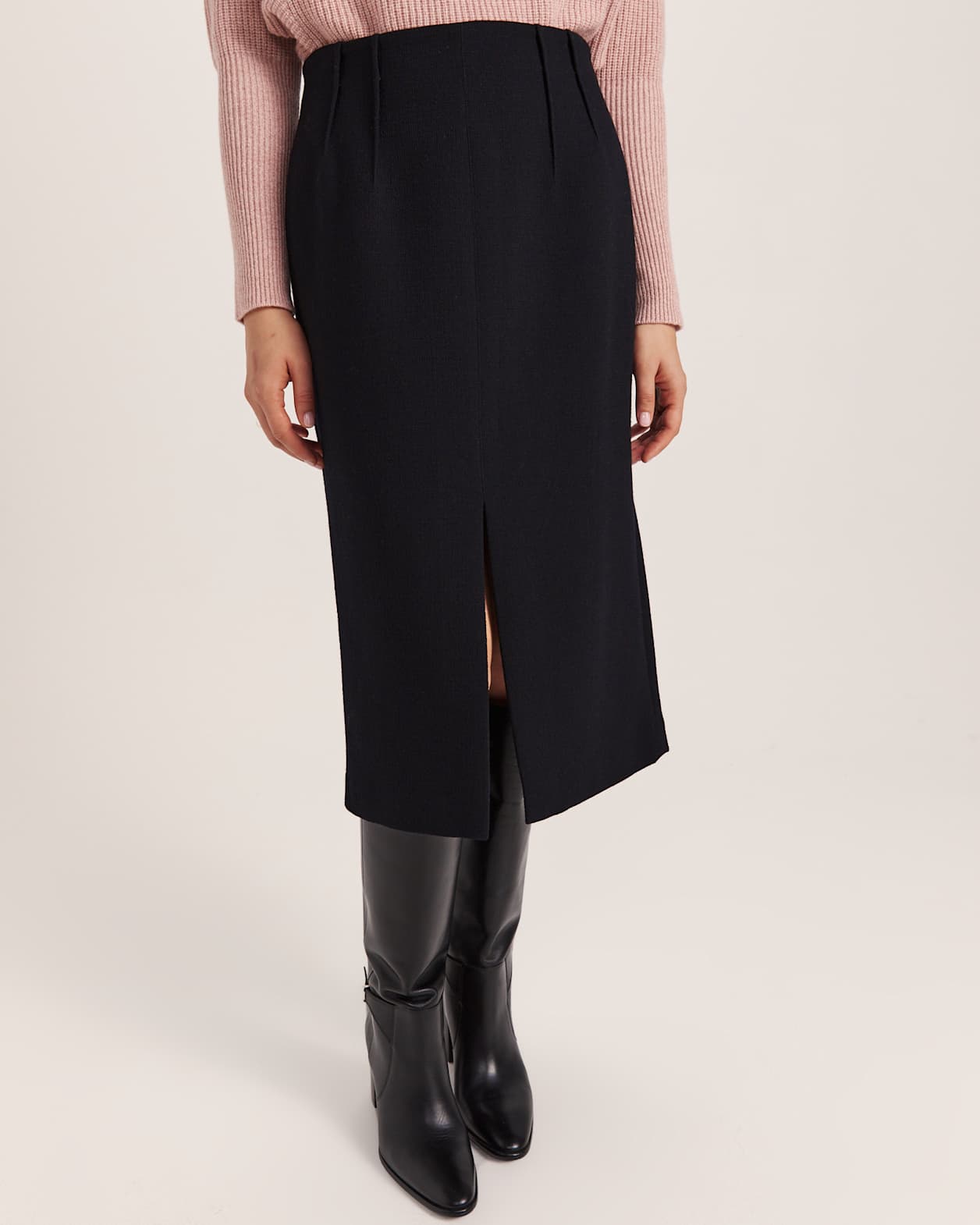 Raya Wool Crepe Pencil Skirt in BLACK