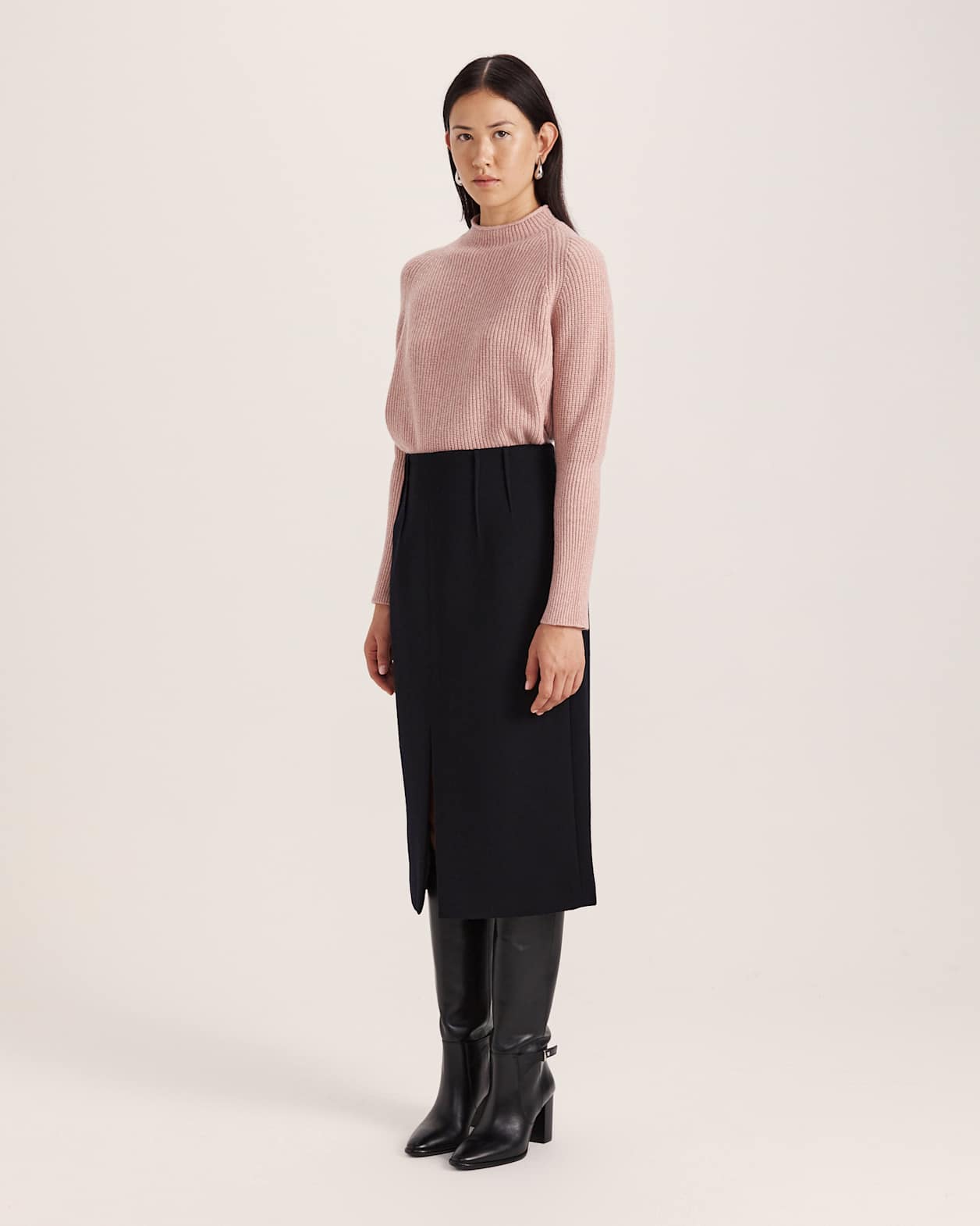 Raya Wool Crepe Pencil Skirt in BLACK