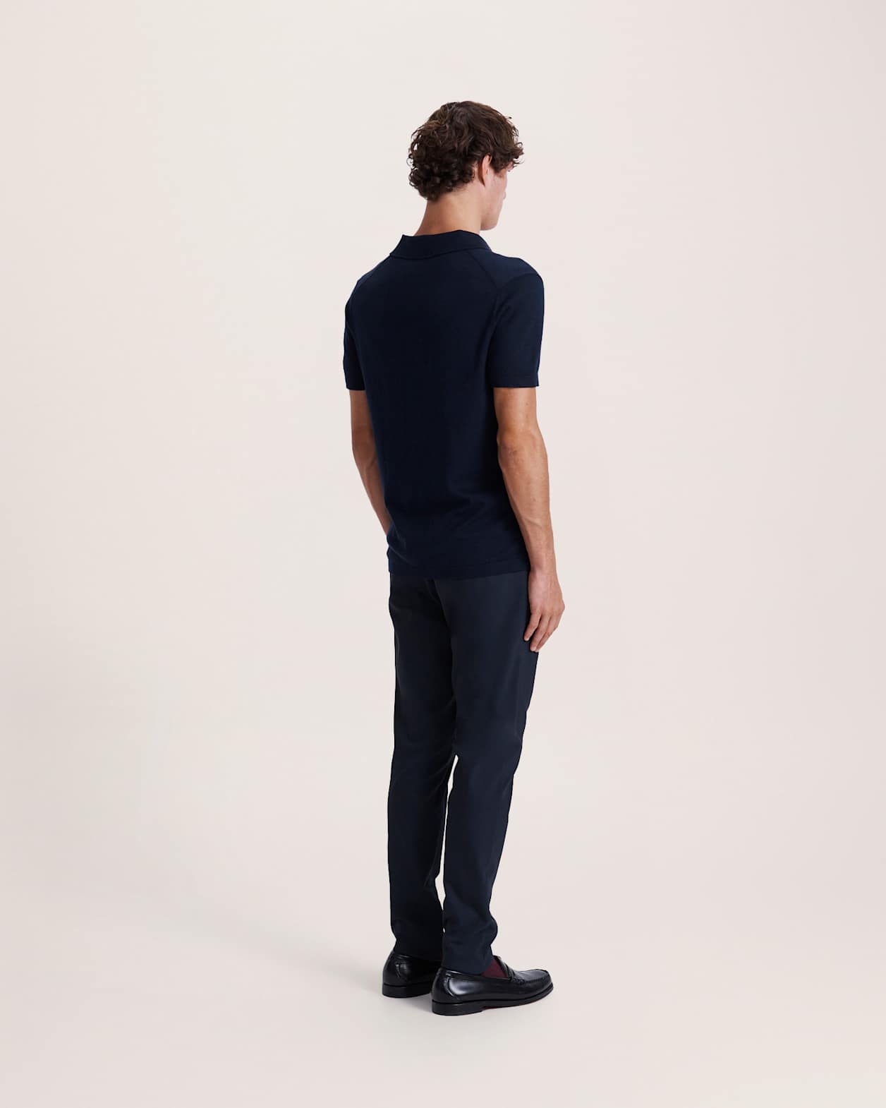 Miramar Cotton Wool Knit Polo in NAVY