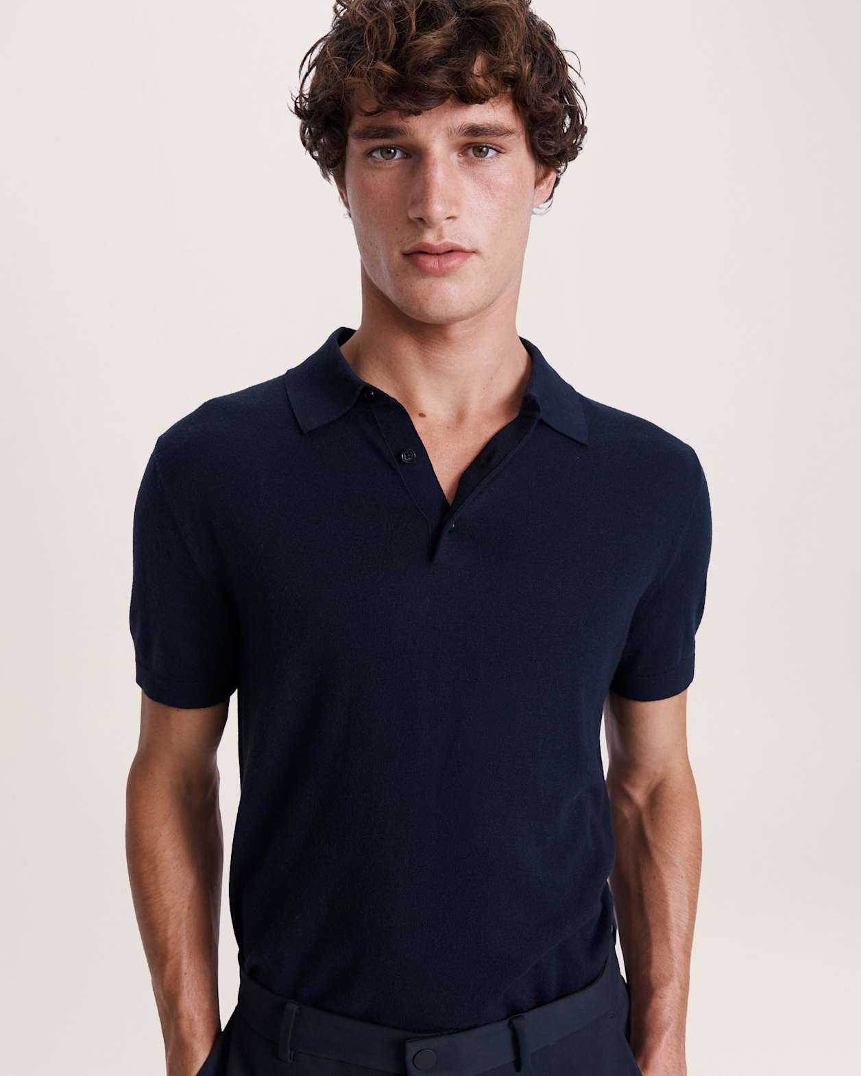Miramar Cotton Wool Knit Polo in NAVY