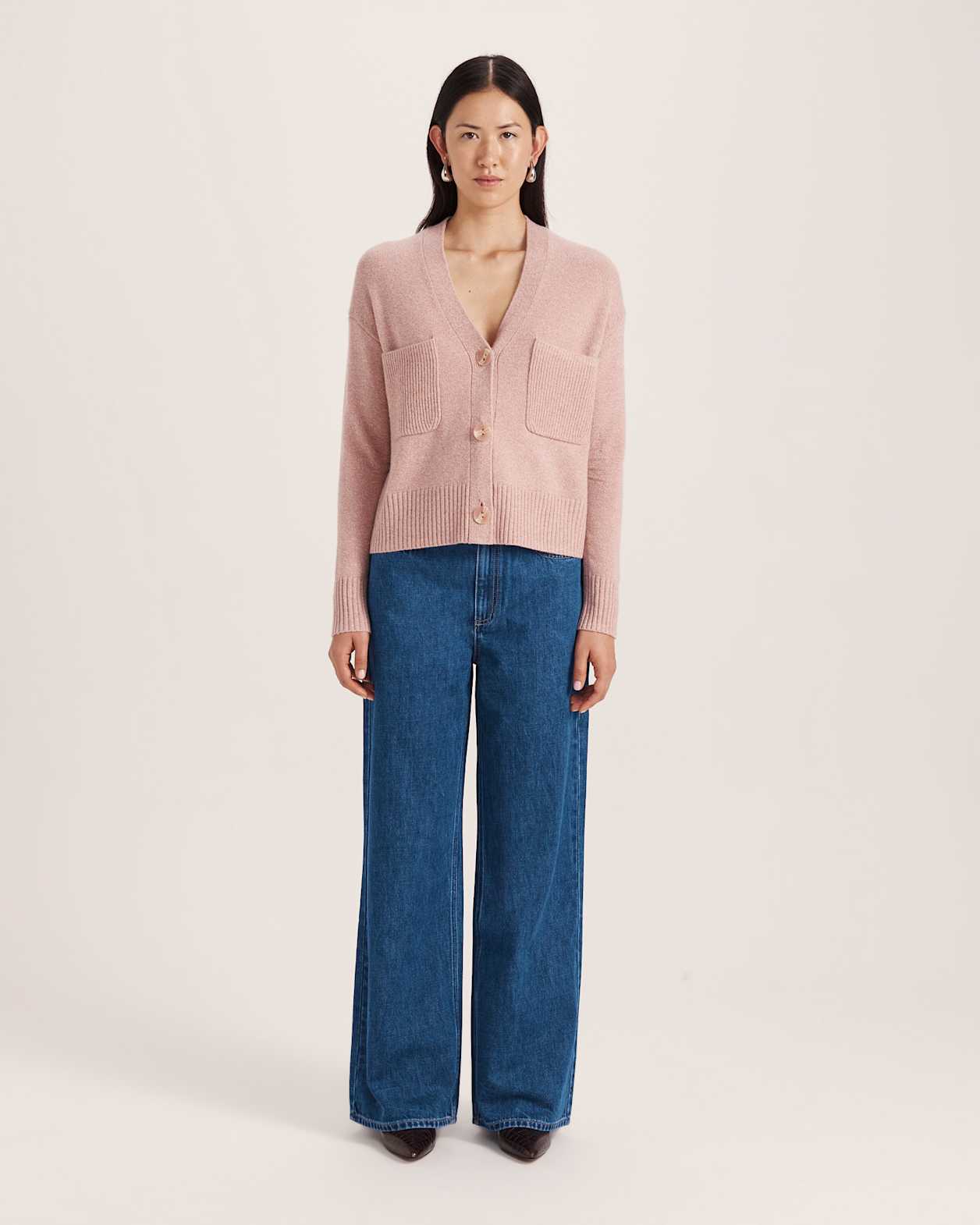 Nora Wool Cashmere Cardi in PINK MELANGE