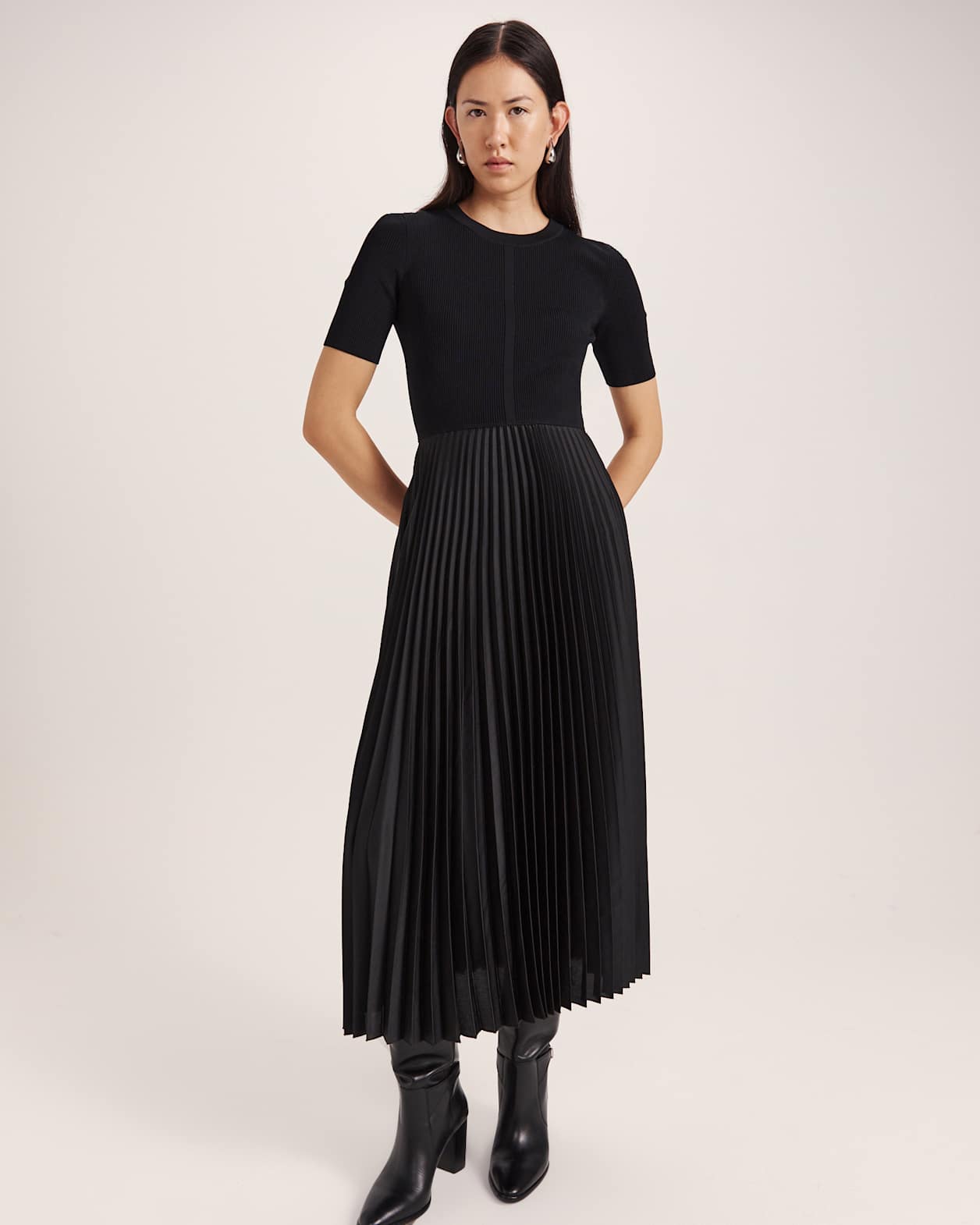 Vicky Mixed Media Dress in BLACK