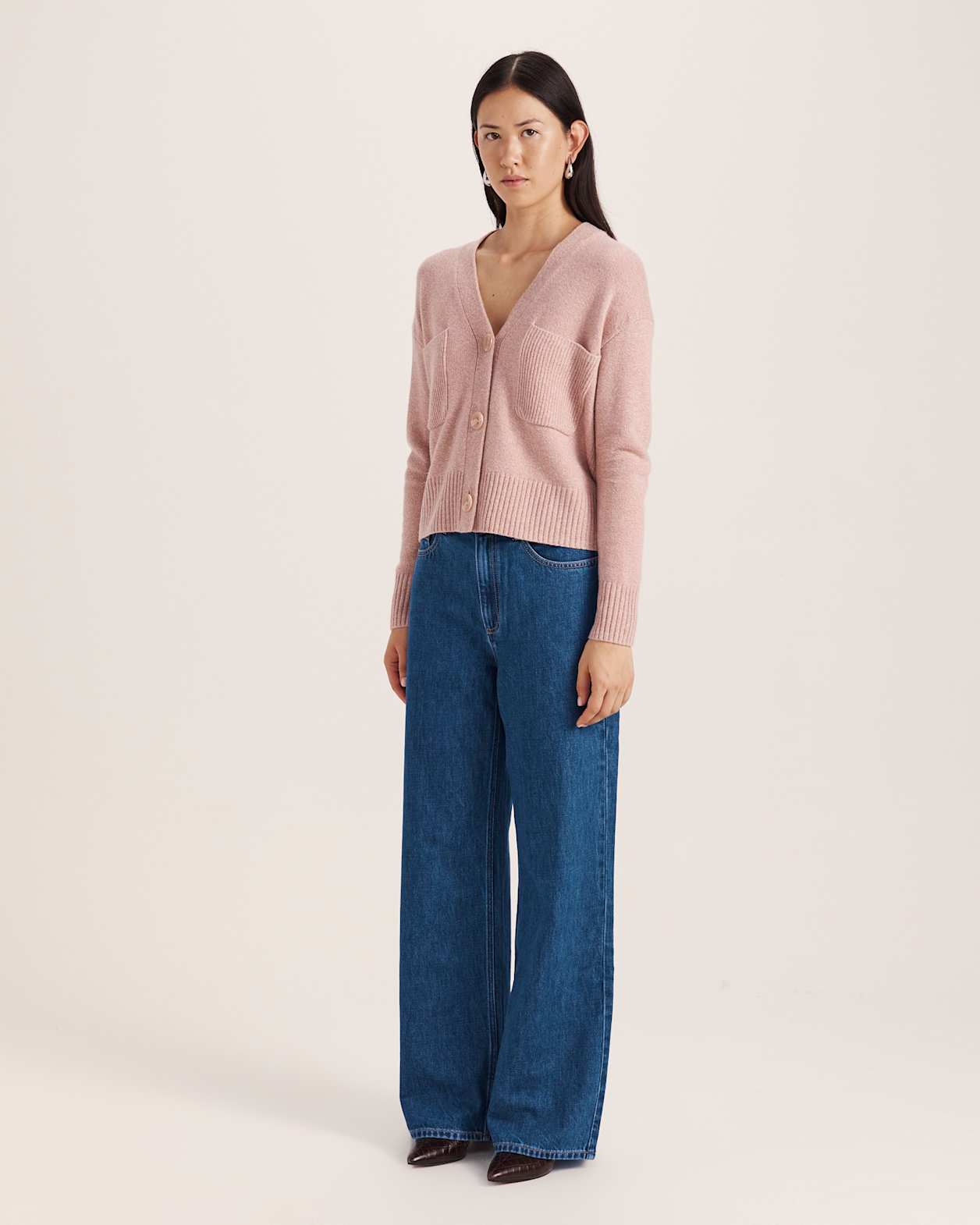 Nora Wool Cashmere Cardi in PINK MELANGE