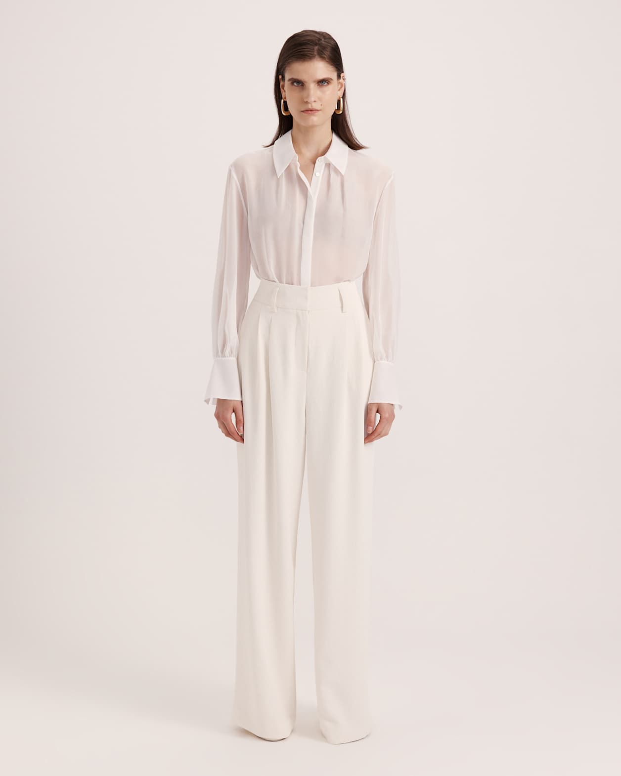 Ash Silk Chiffon Cropped Shirt in OFF WHITE