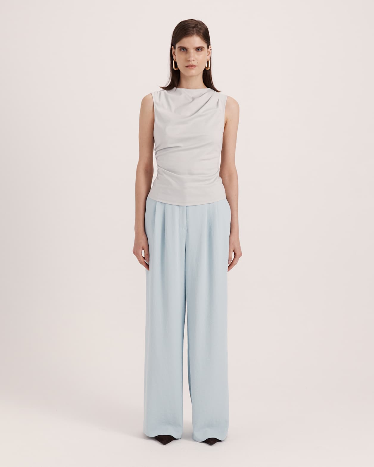 Dana Cotton Drape Detail Top in BLUE MIST