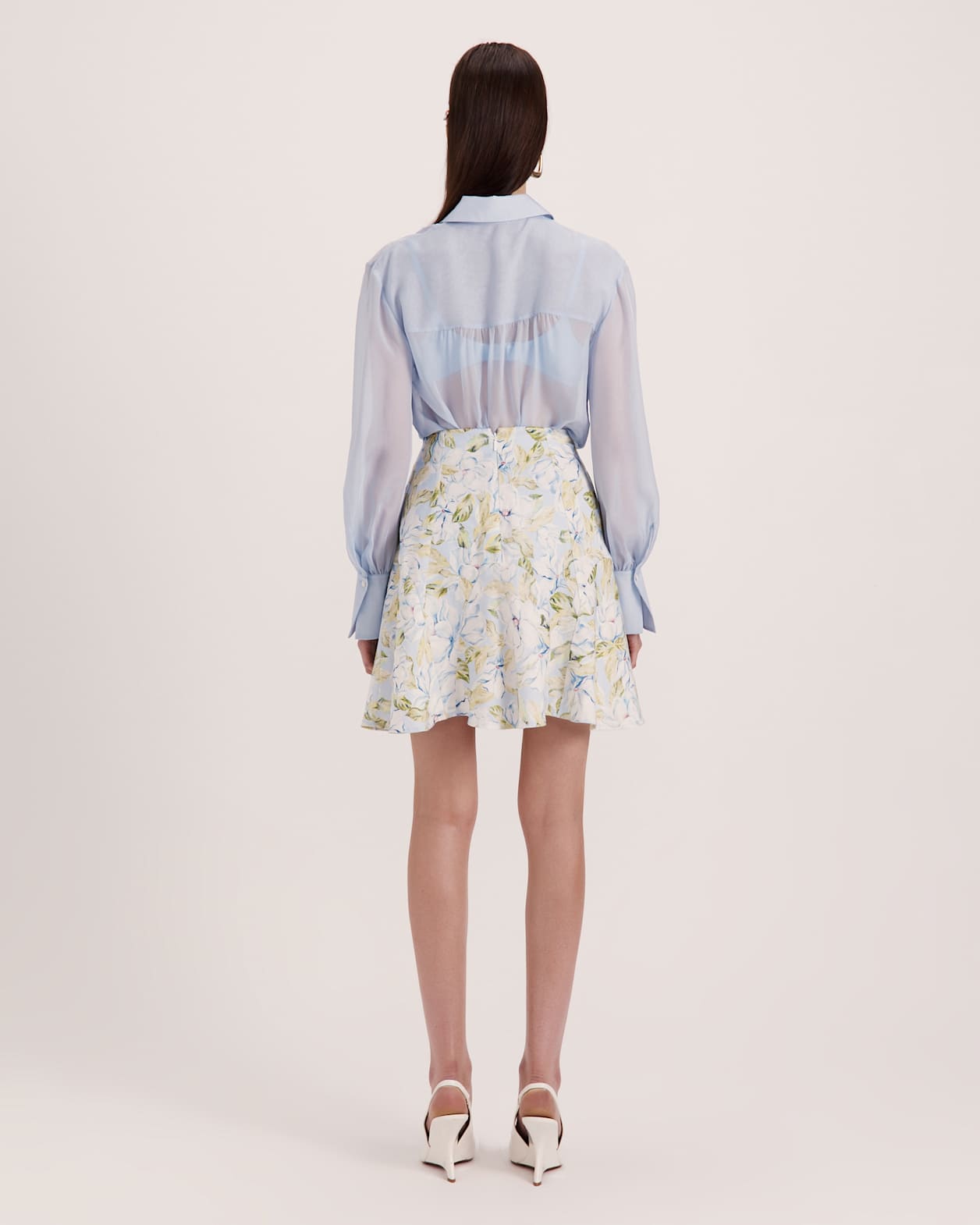 Ash Silk Chiffon Cropped Shirt in BLUE