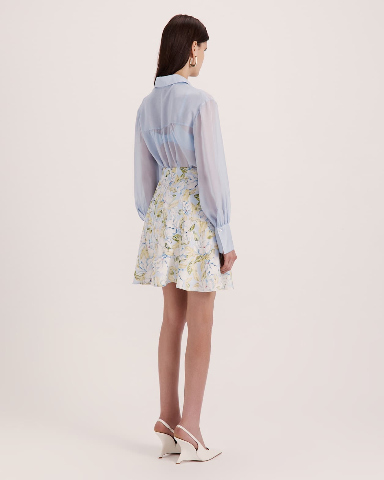 Ash Silk Chiffon Cropped Shirt in BLUE