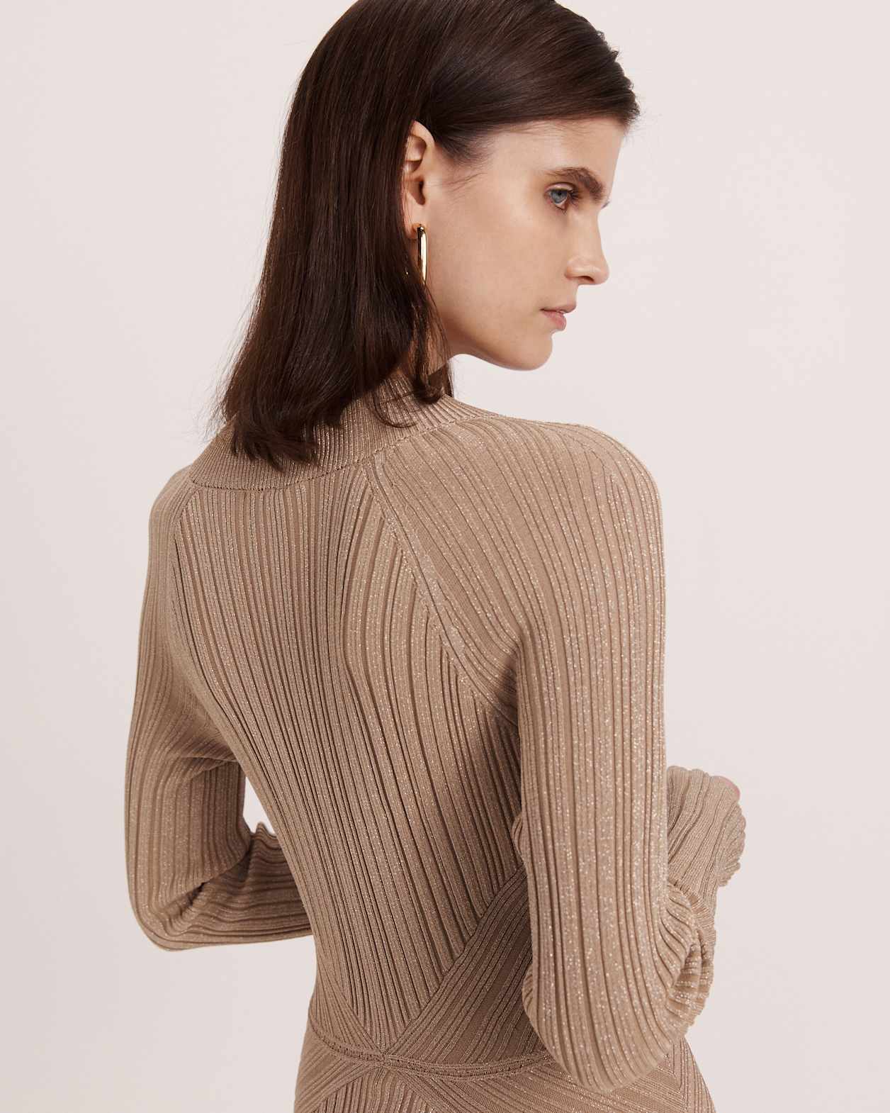 Metallic Ribbed Knit Dress in GOLD