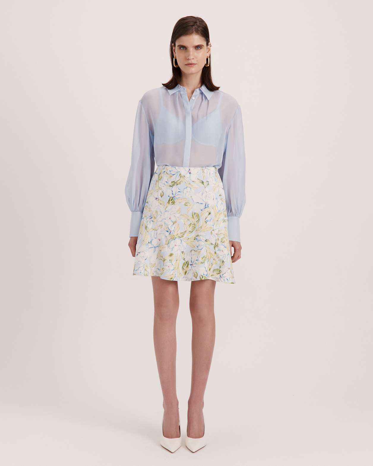Ash Silk Chiffon Cropped Shirt in BLUE