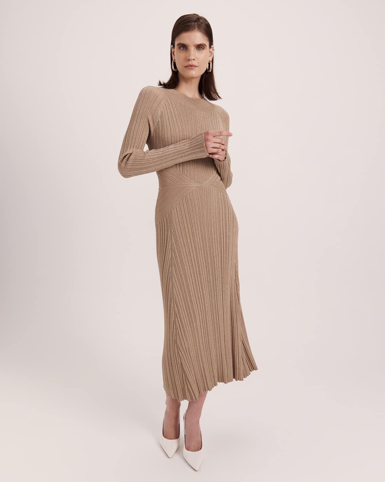 Metallic Ribbed Knit Dress in GOLD