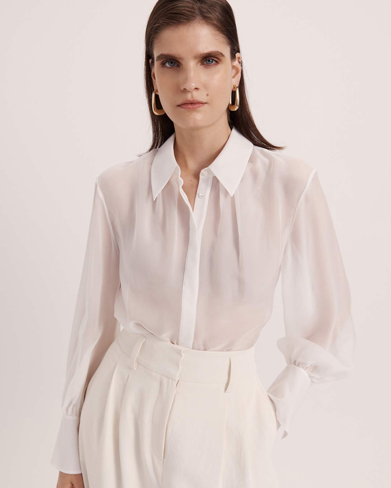Ash Silk Chiffon Cropped Shirt in OFF WHITE