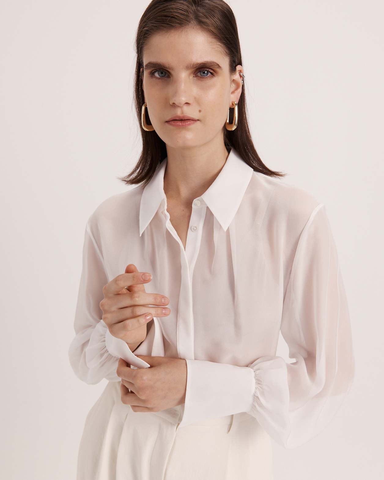 Ash Silk Chiffon Cropped Shirt in OFF WHITE