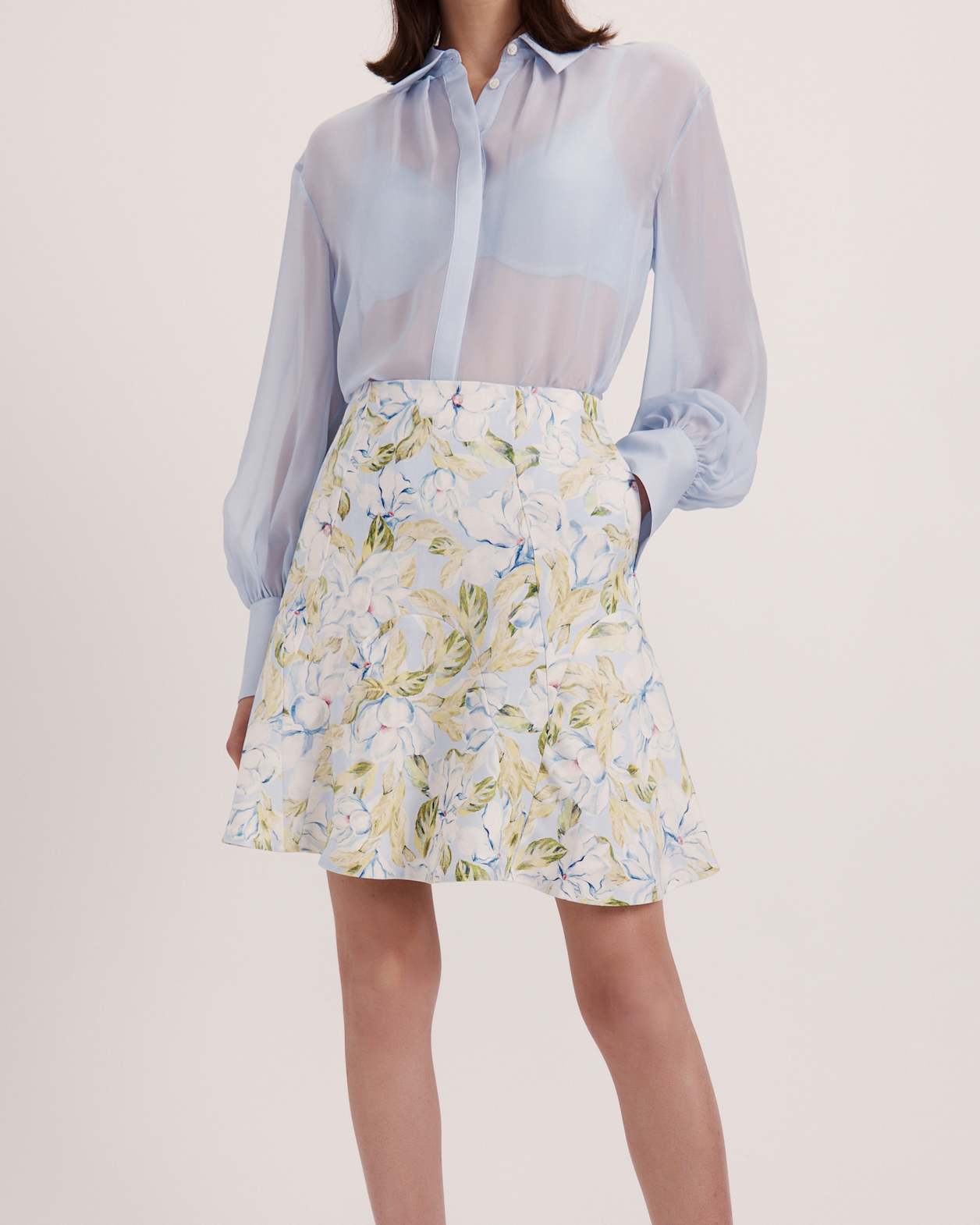 Ash Silk Chiffon Cropped Shirt in BLUE
