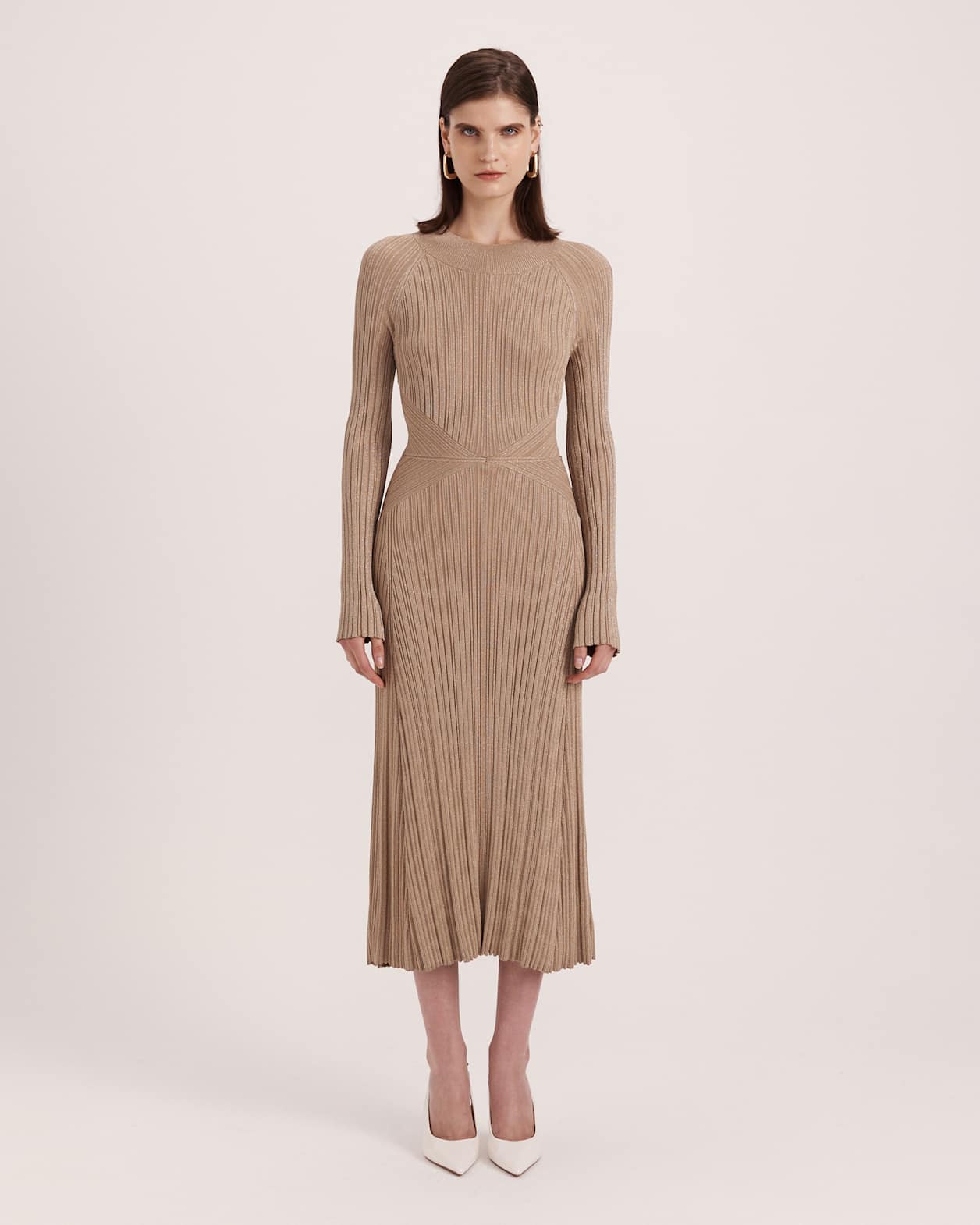 Metallic Ribbed Knit Dress in GOLD