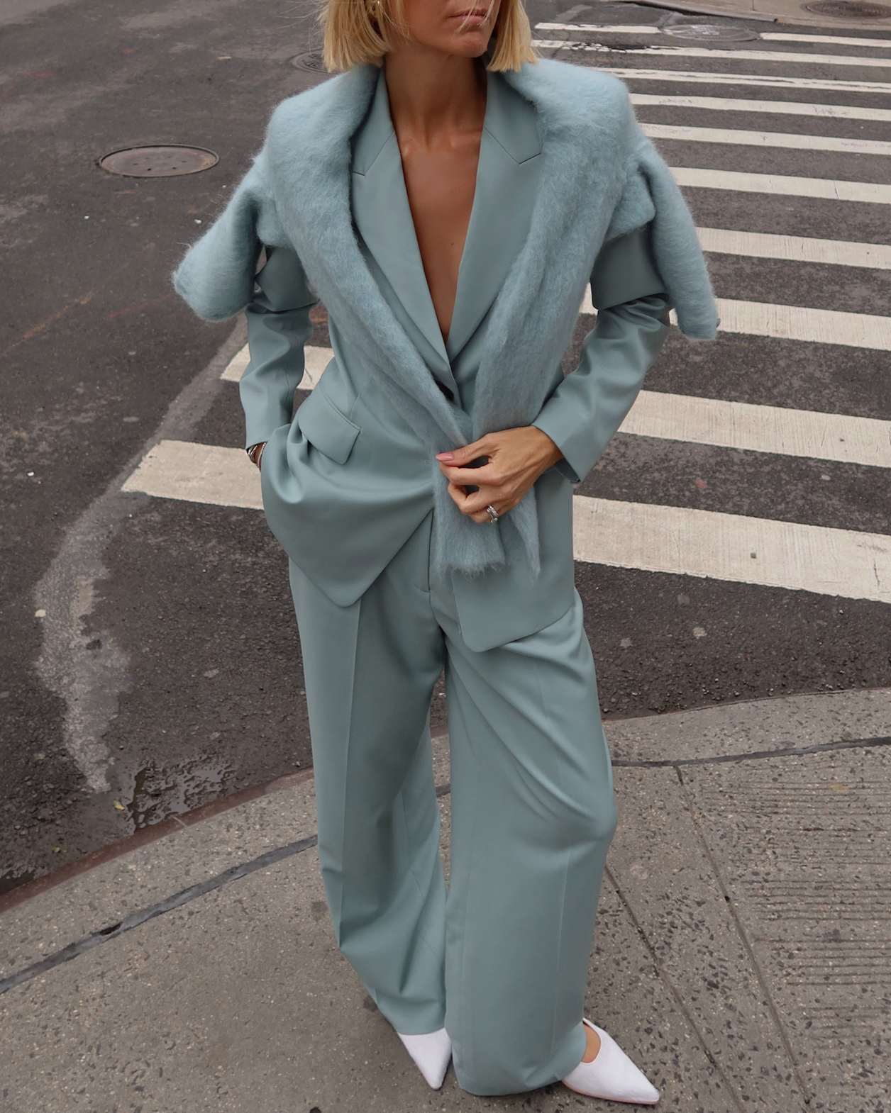 Suki Wide Leg Wool Pant in SEAFOAM
