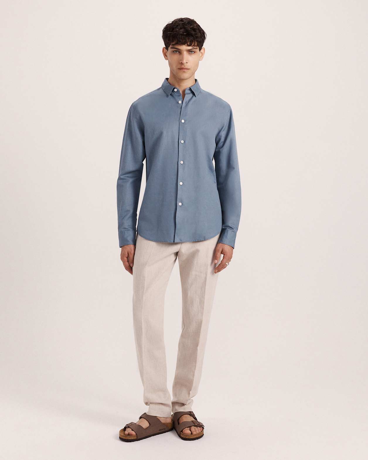 Reeves Long Sleeve Classic Linen Cotton Shirt in SLATE
