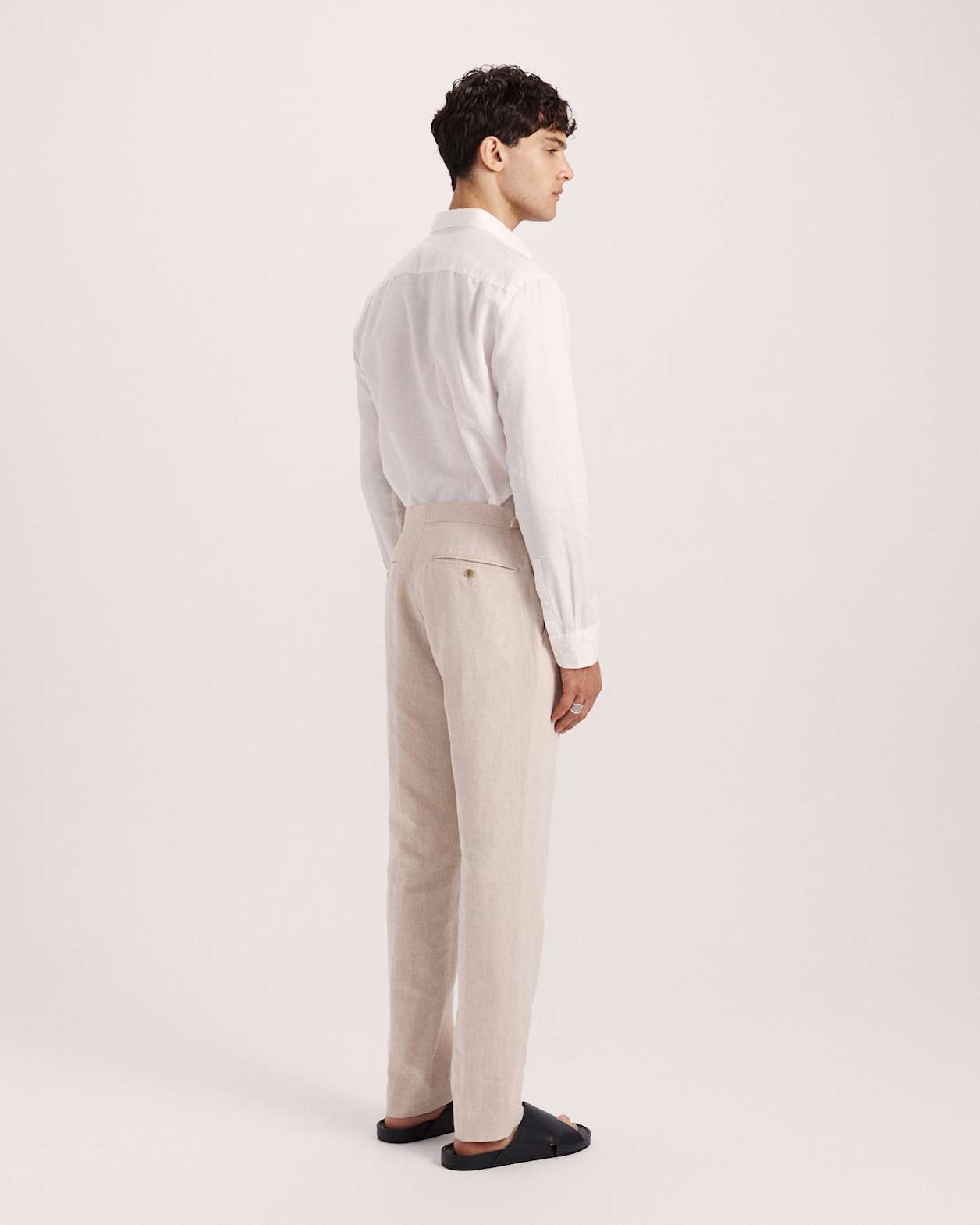 Elias Linen Cotton Regular Side Adjuster Pant in OATMEAL