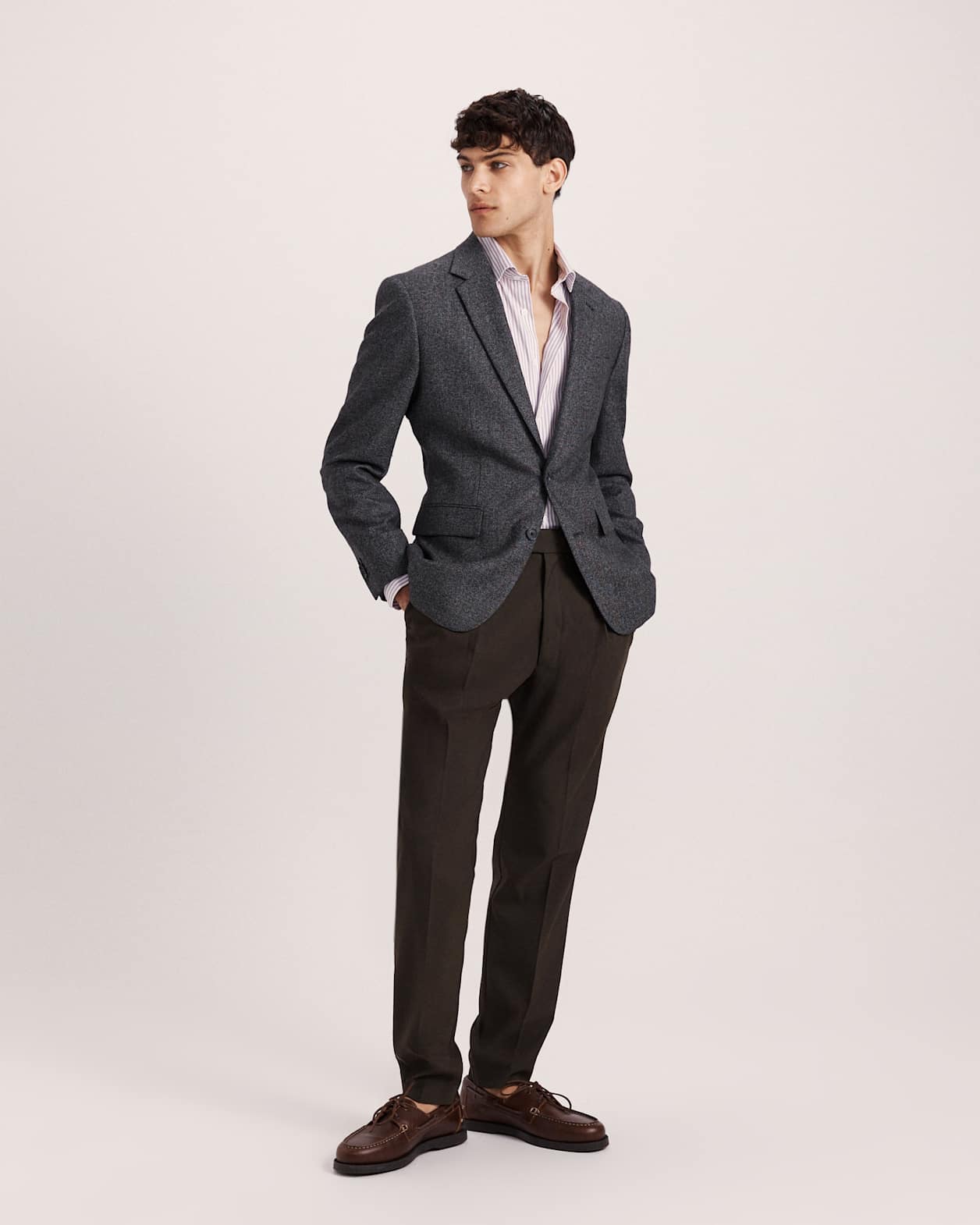 Calvin Long Sleeve Slim Stripe Shirt in LILAC/WHITE
