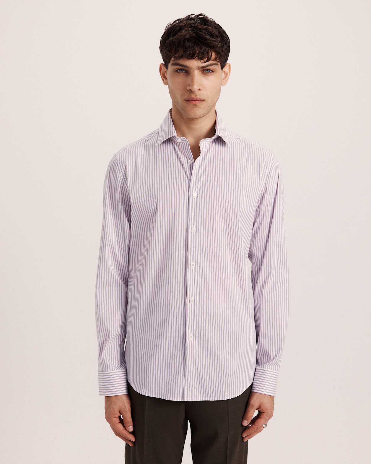 Calvin Long Sleeve Slim Stripe Shirt in LILAC/WHITE