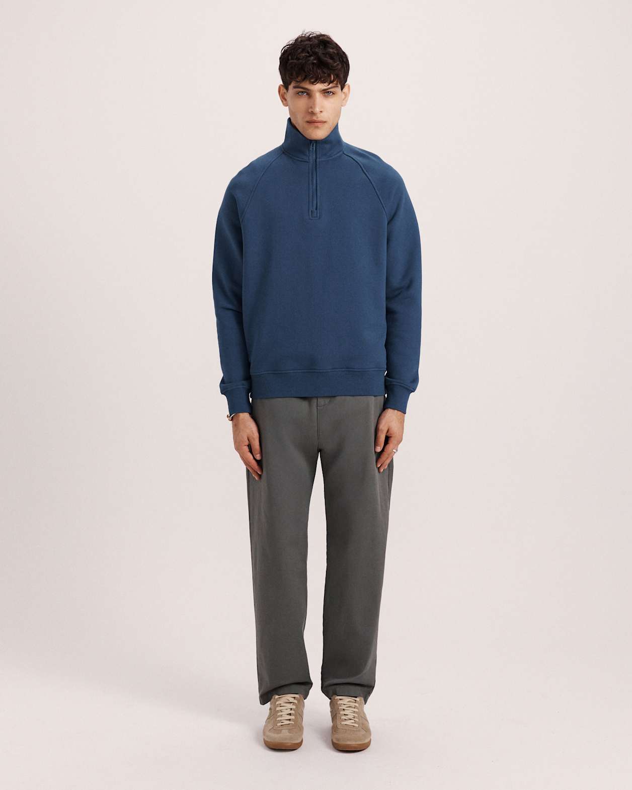 Farrow Quarter Zip Cotton Sweat in STEEL BLUE