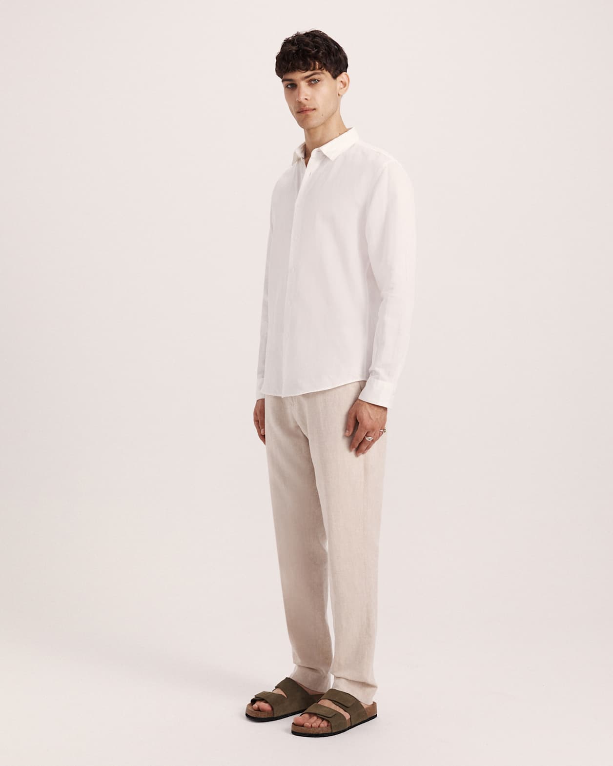 Reeves Long Sleeve Classic Linen Cotton Shirt in IVORY