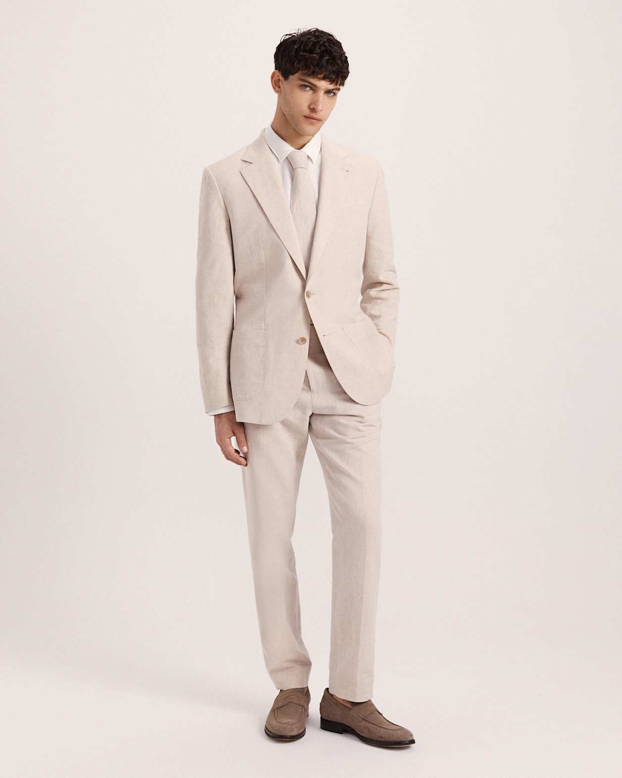 Elias Cotton Linen Suit Jacket in OATMEAL