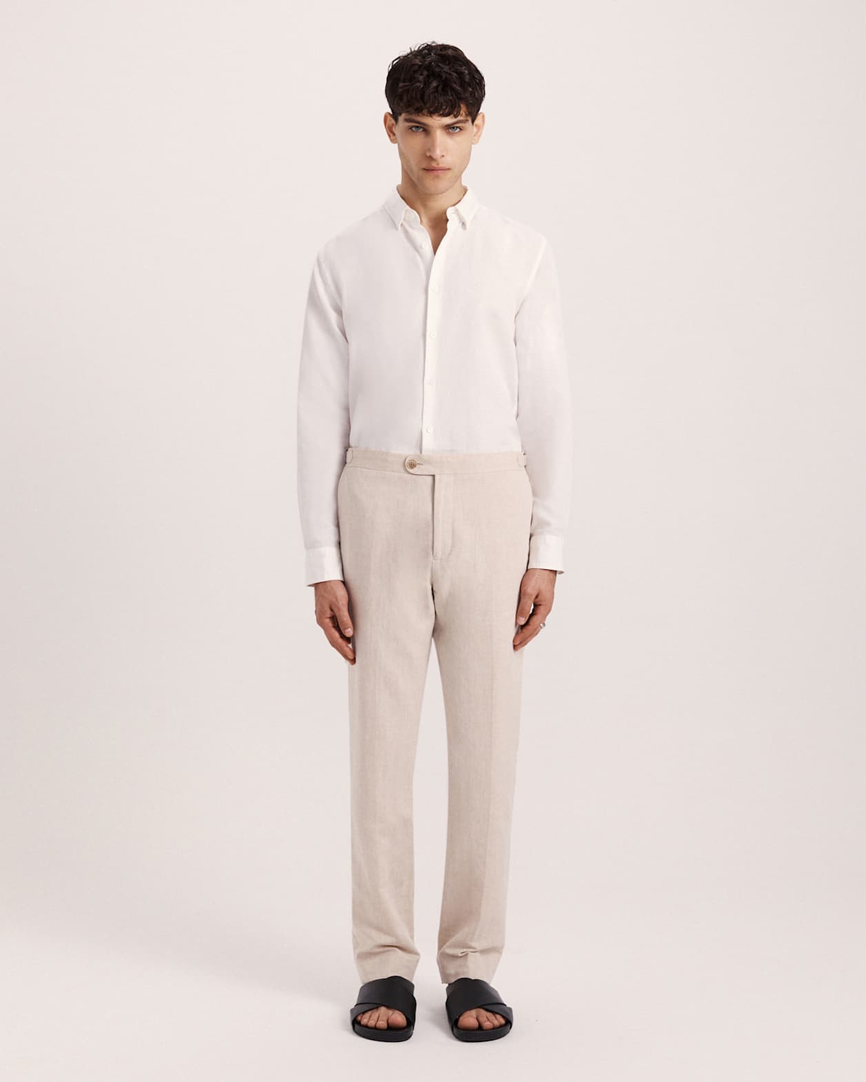 Reeves Long Sleeve Classic Linen Cotton Shirt in IVORY