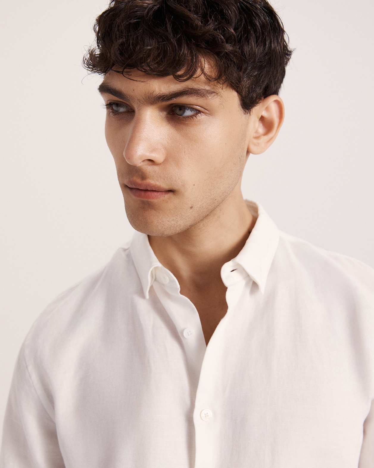 Reeves Long Sleeve Classic Linen Cotton Shirt in IVORY
