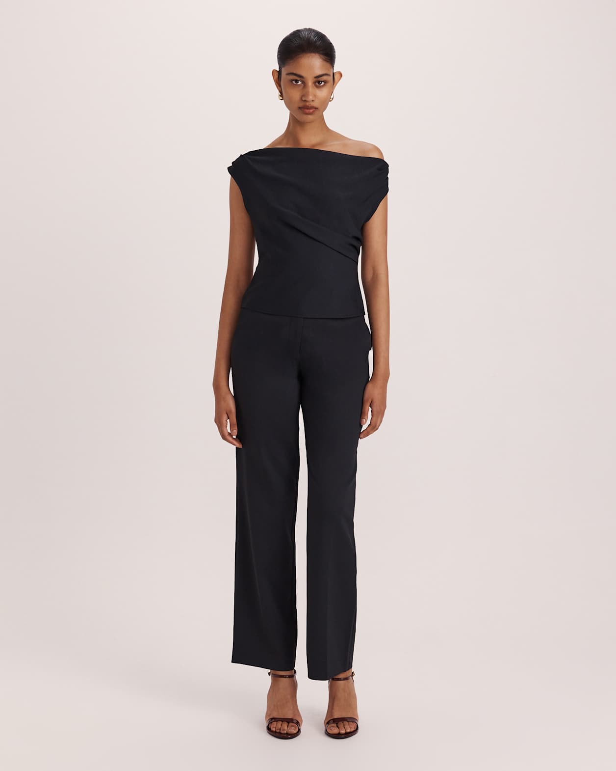 Dharma Off Shoulder Drape Top in BLACK