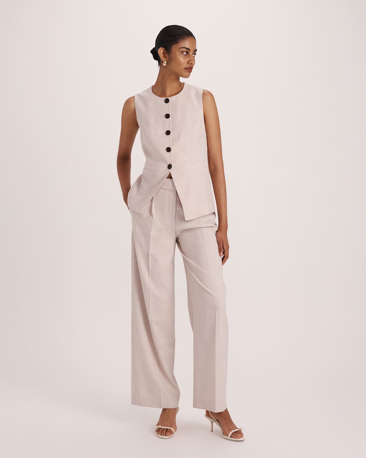 Celeste Wool Pleat Front Pant in OATMEAL MELANGE